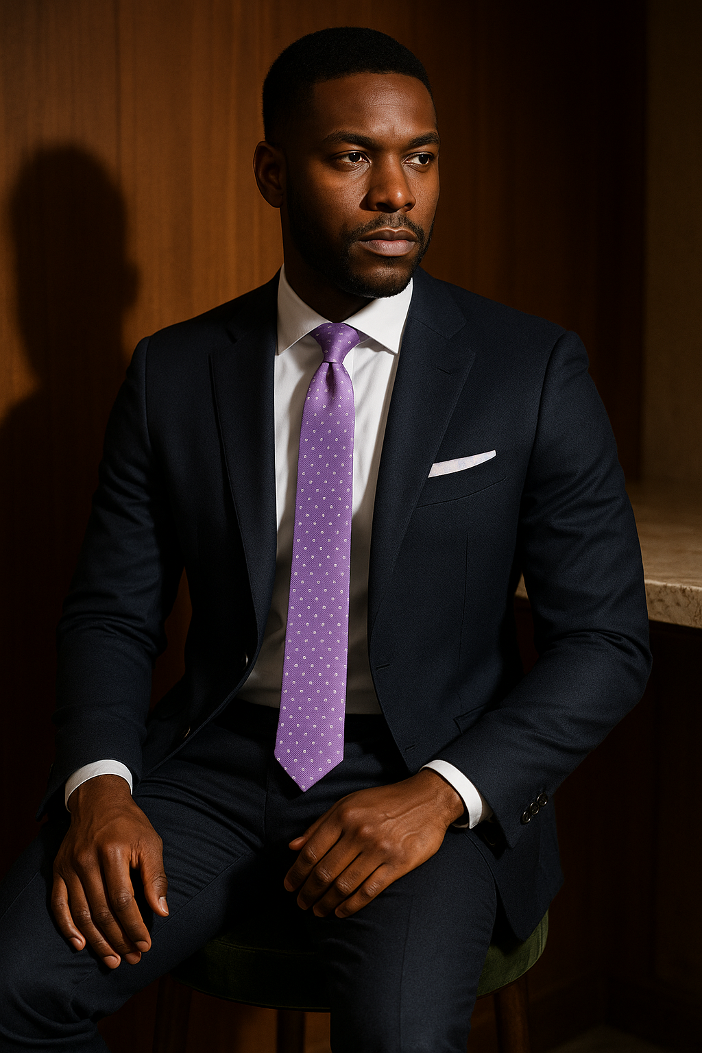 AI generated marketing image for Light Purple with Silver Dots Skinny Tie