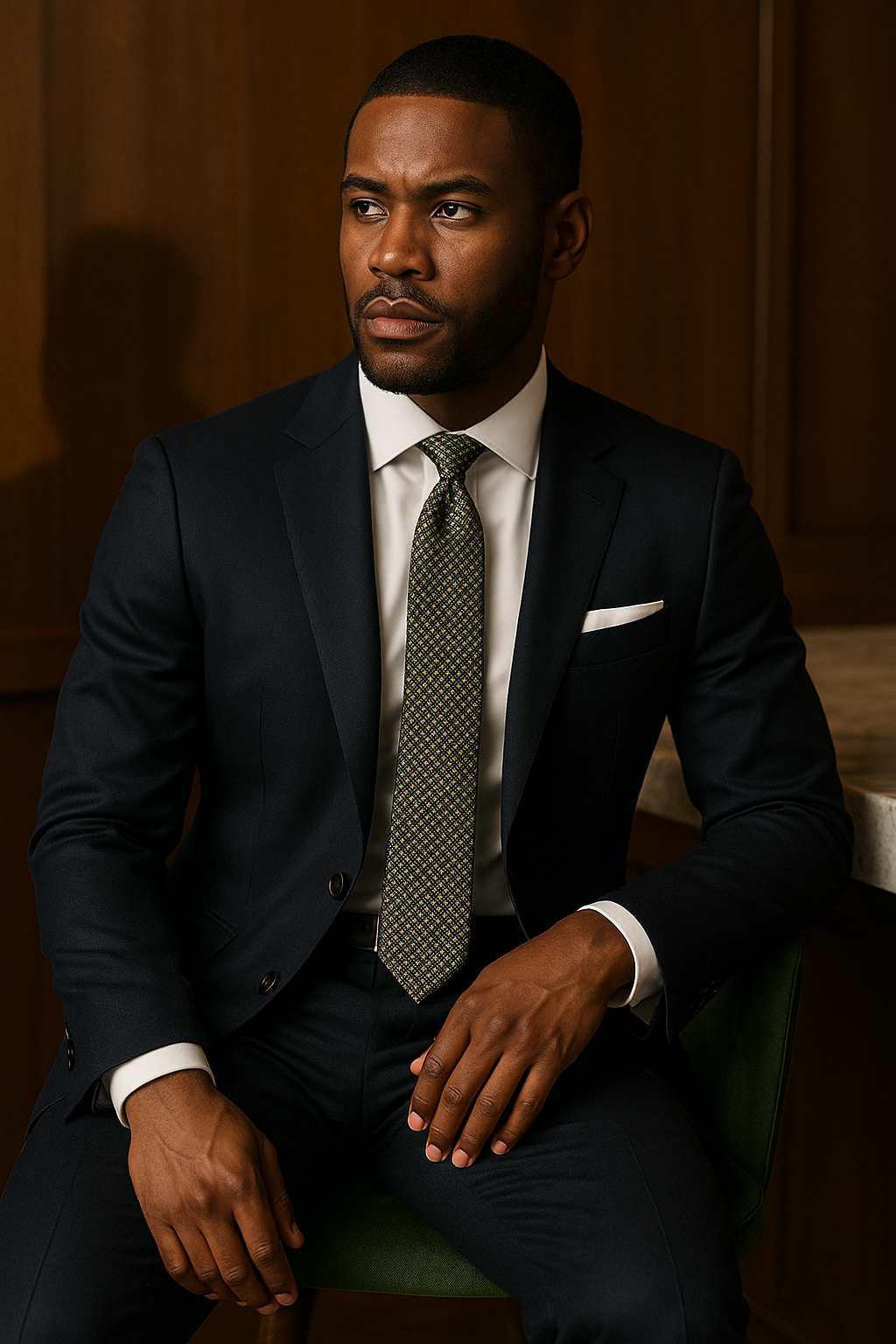 AI generated marketing image for Green Blue Small Checkered Skinny Tie