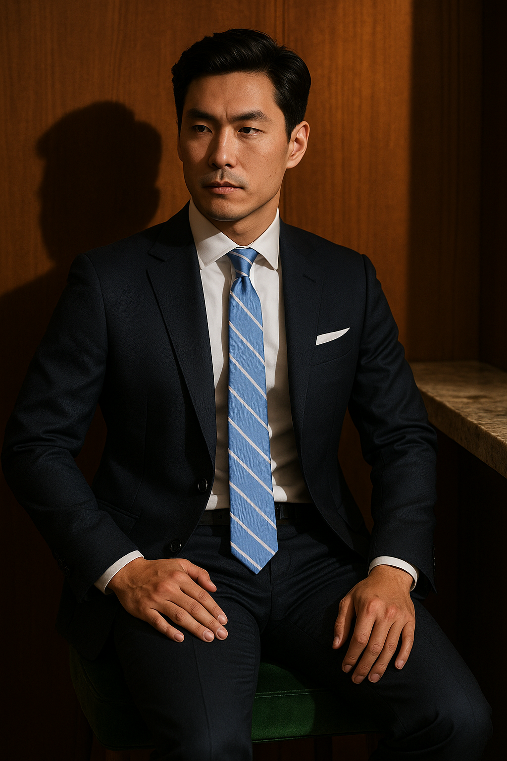 AI generated marketing image for Light Blue with Silver Stripes Skinny Tie