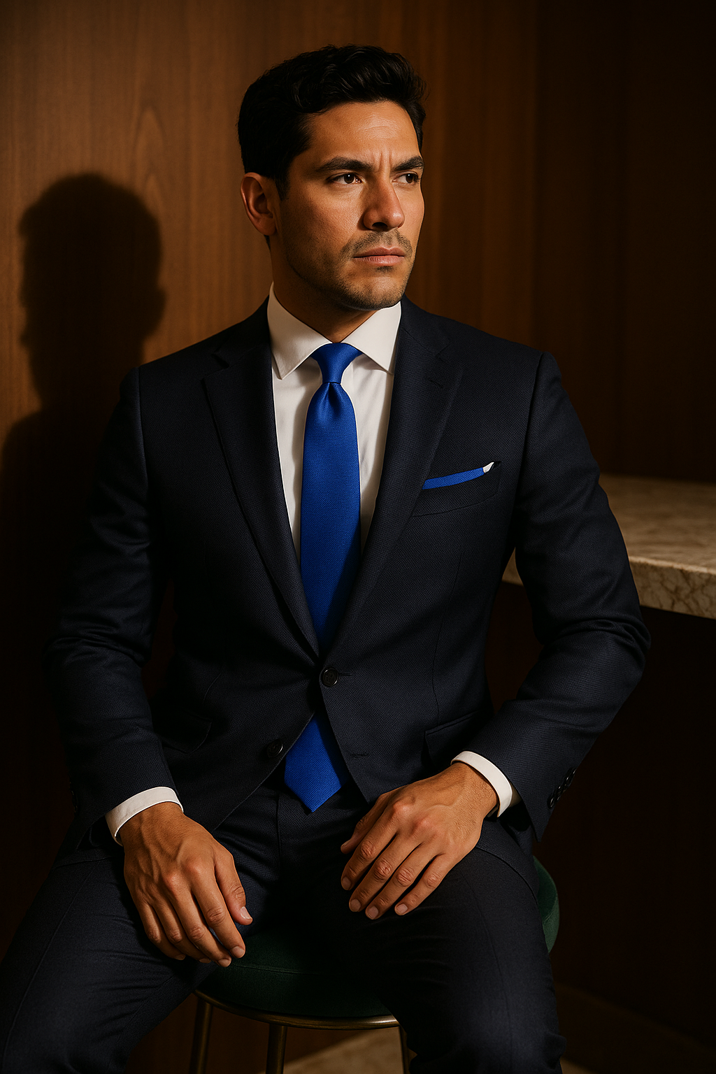 AI generated marketing image for Solid Blue with a Pattern Traditional Tie