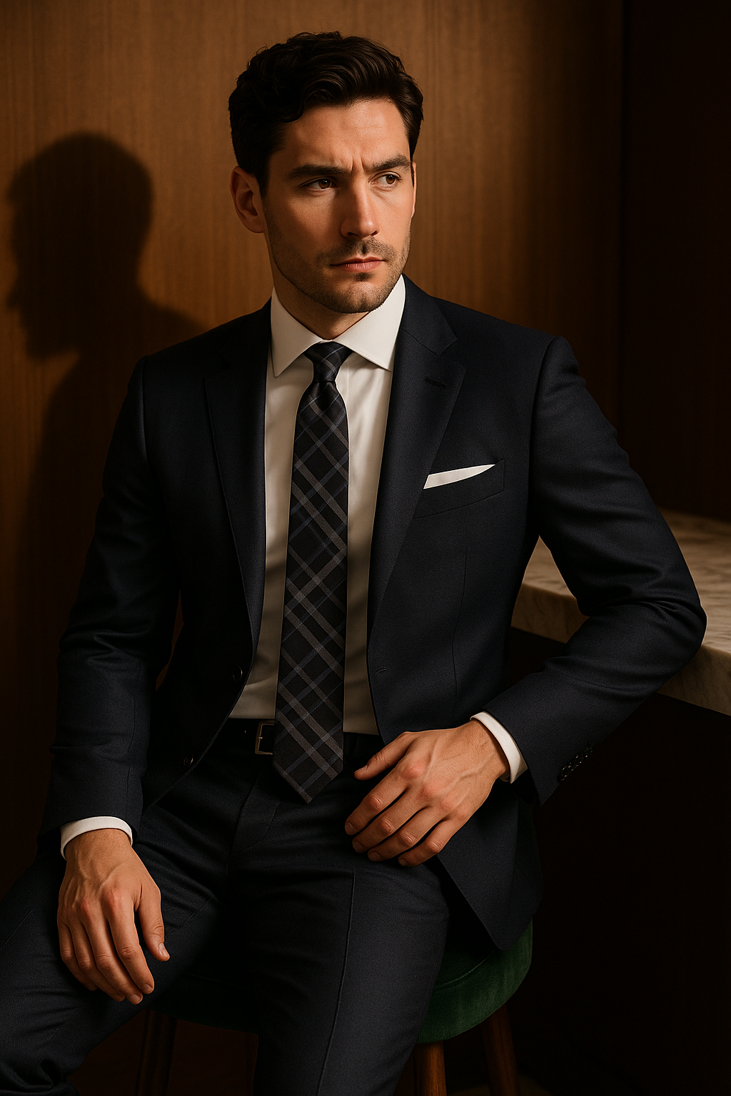 AI generated marketing image for Black and Navy Plaid Tie