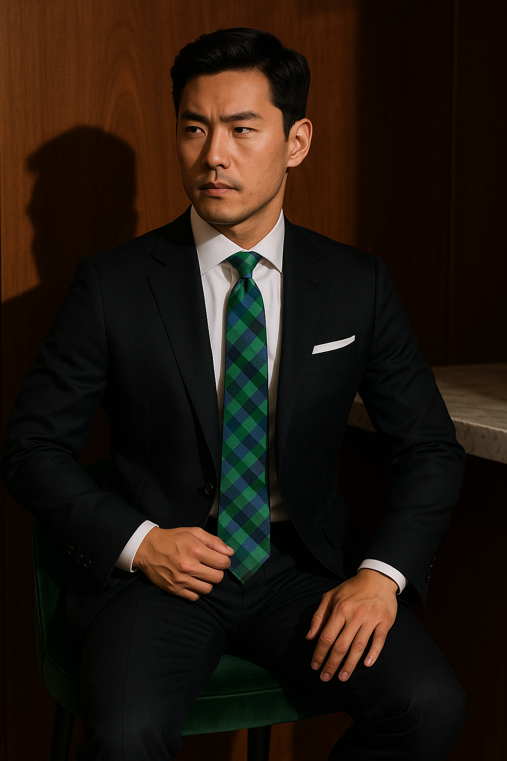 AI generated marketing image for Green Blue Plaid Traditional Tie