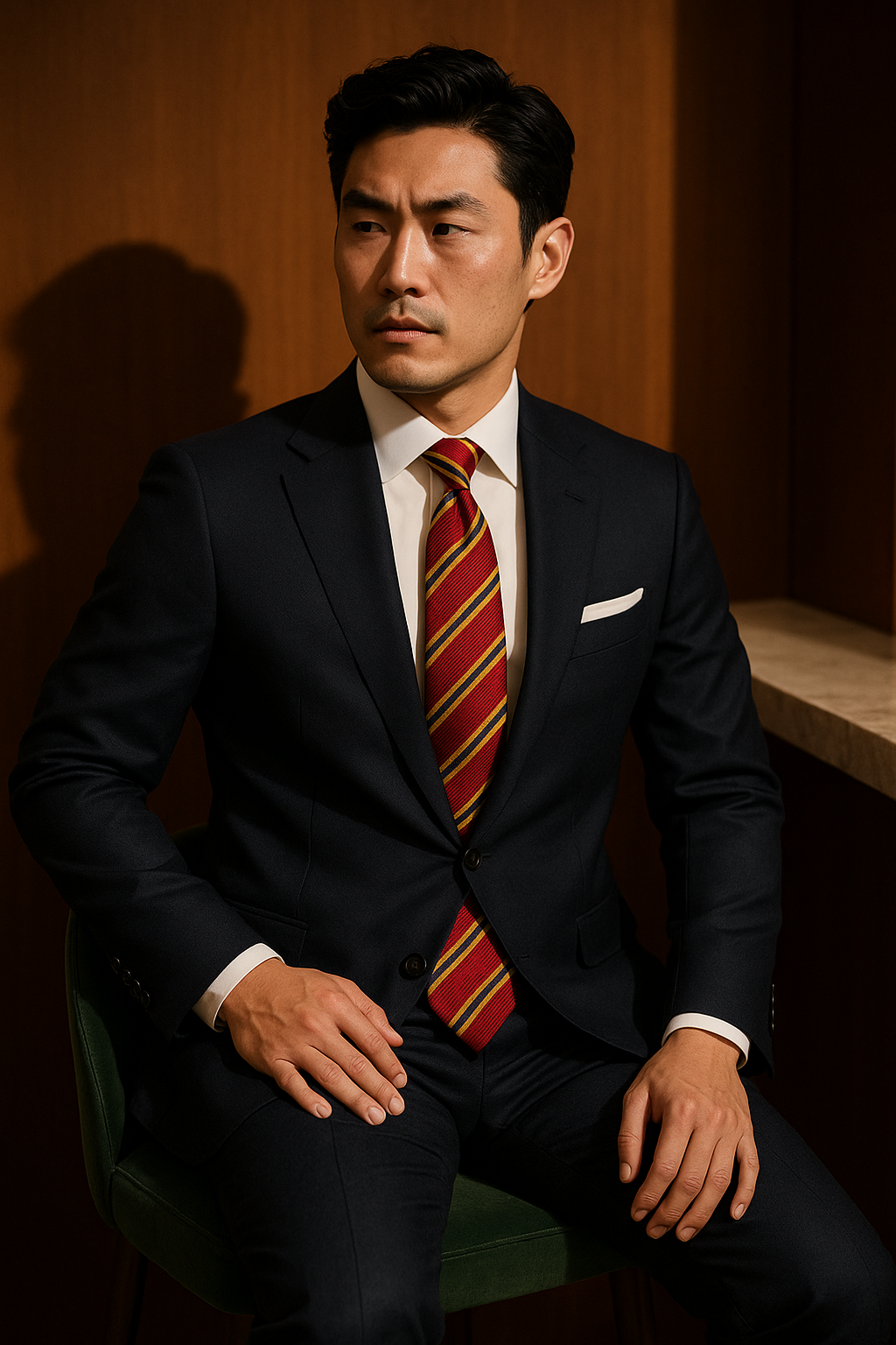 AI generated marketing image for Argent Gold Blue Striped Tie