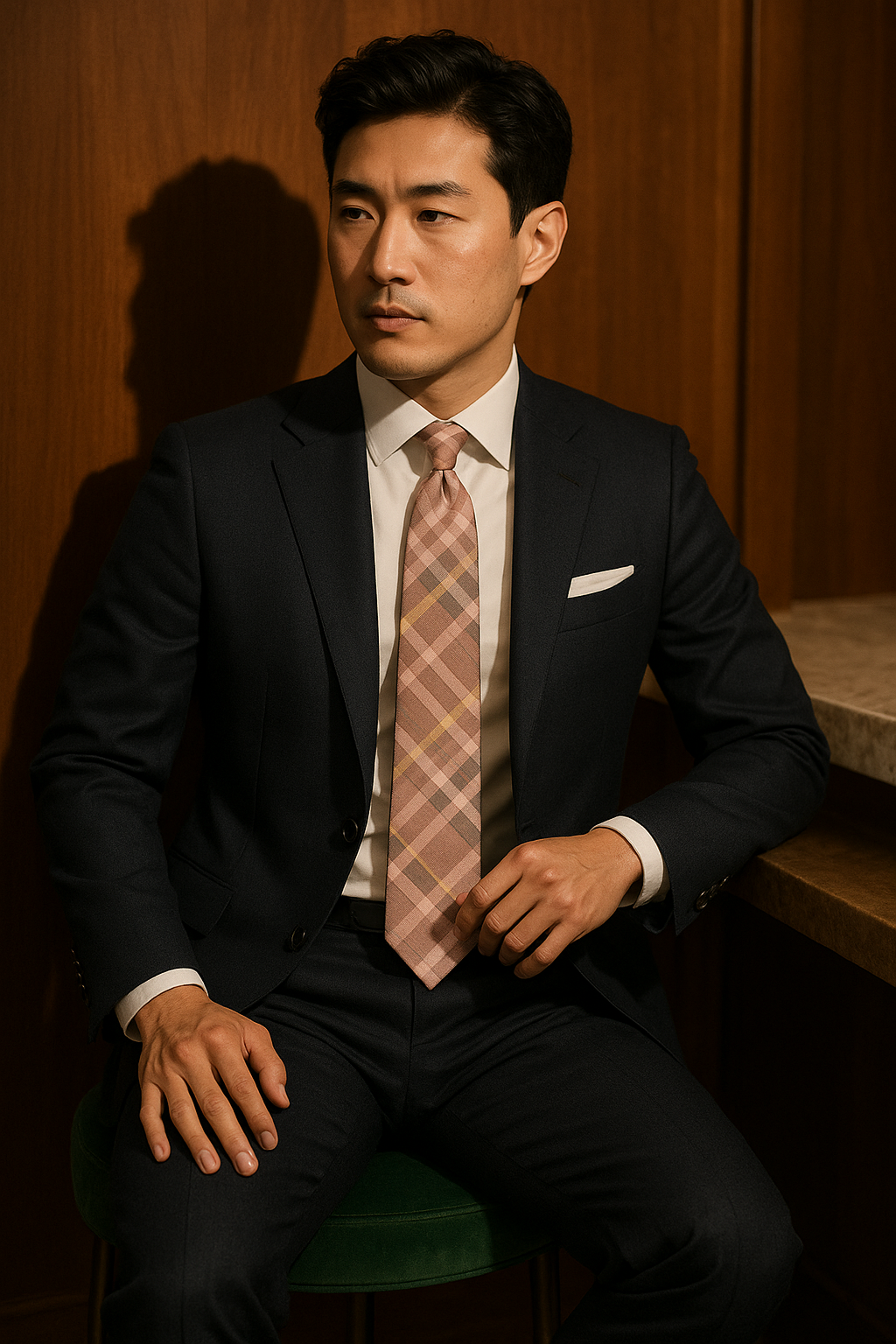 AI generated marketing image for Light Pink Plaid with Gold Stripe Traditional Tie