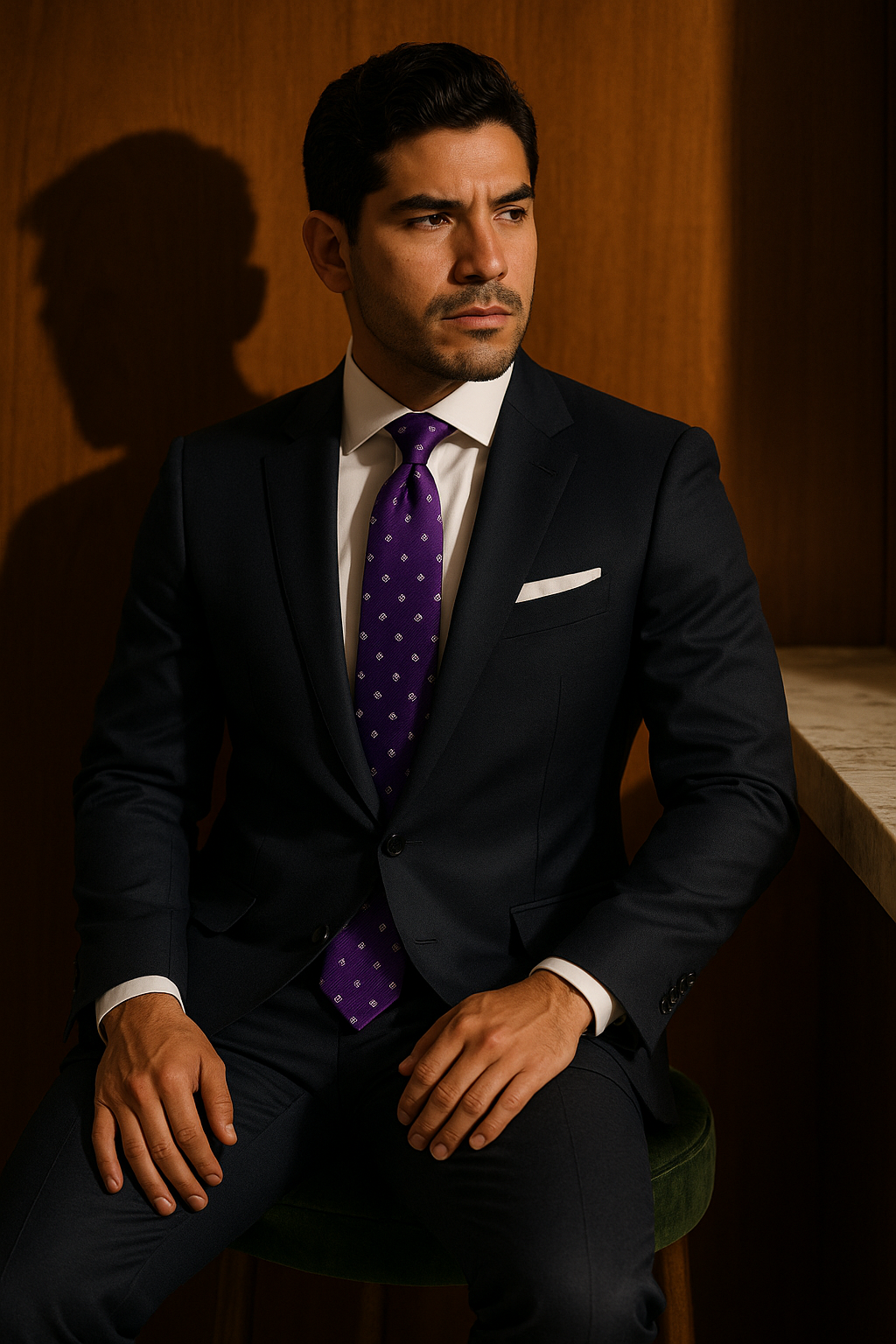 AI generated marketing image for Bright Purple Geometric Traditional Tie