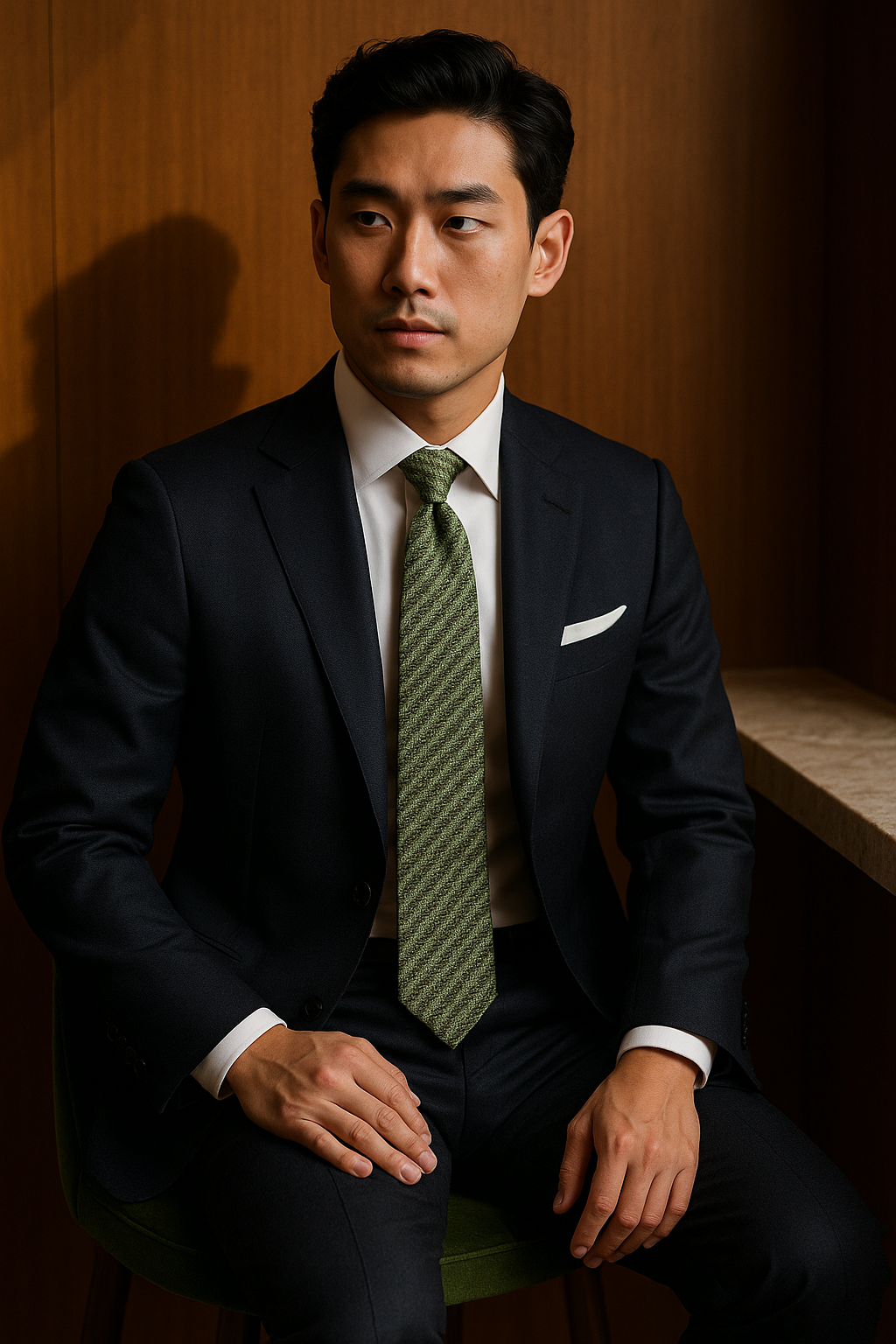 AI generated marketing image for Green 70's Couch Traditional Tie