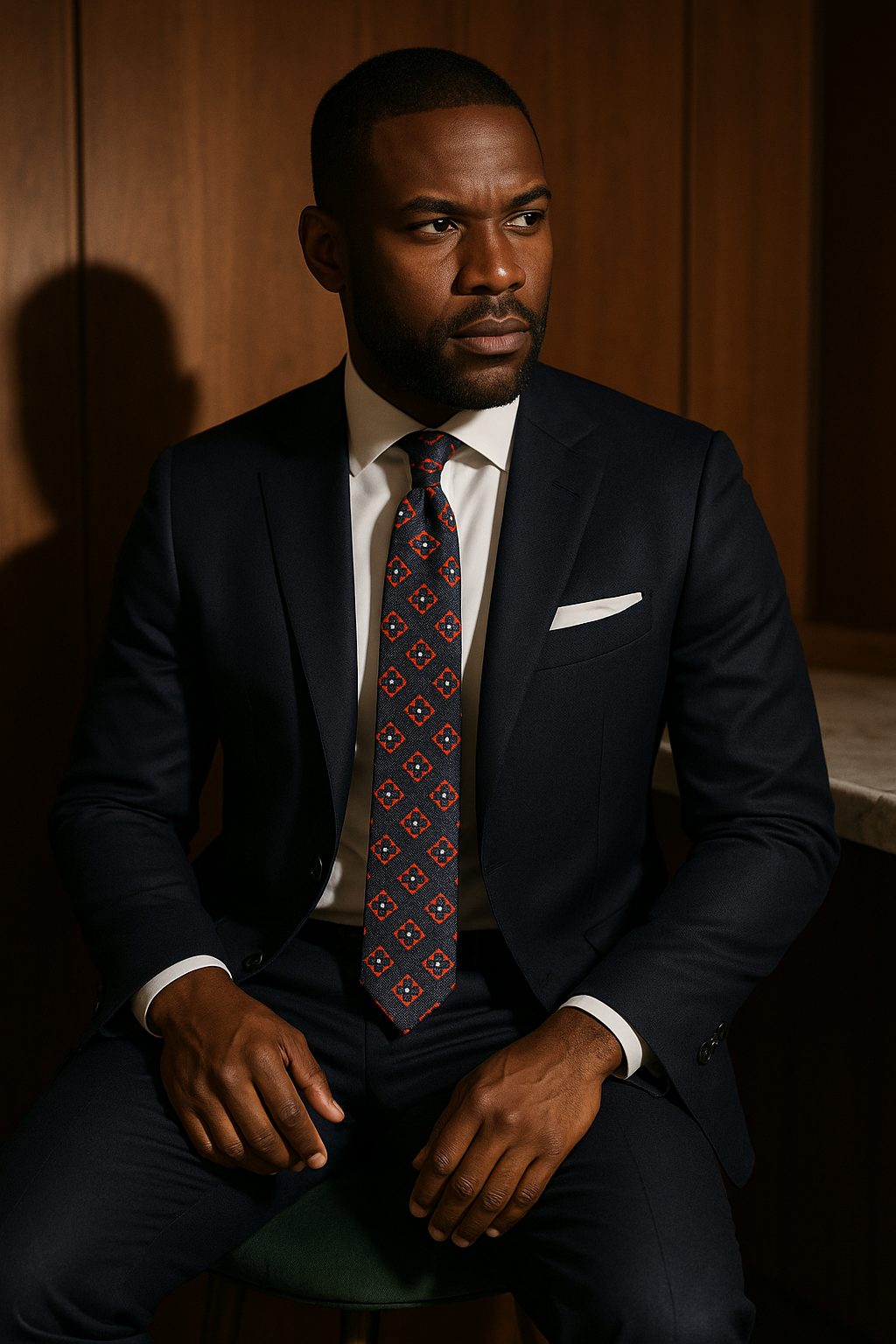 AI generated marketing image for Navy Burnt Orange Geometric Traditional Tie