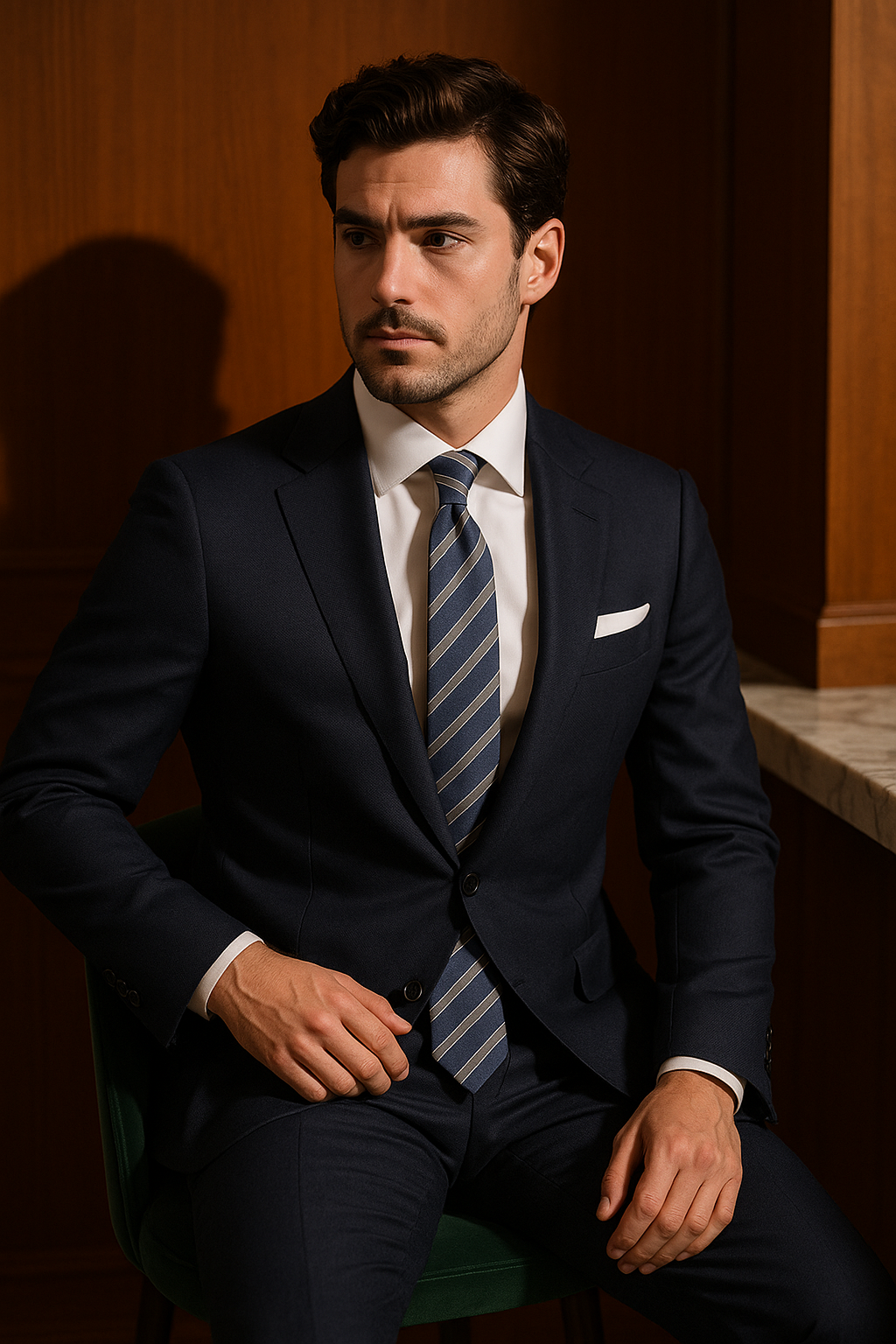 AI generated marketing image for Blue Gray Striped Skinny Traditional Tie