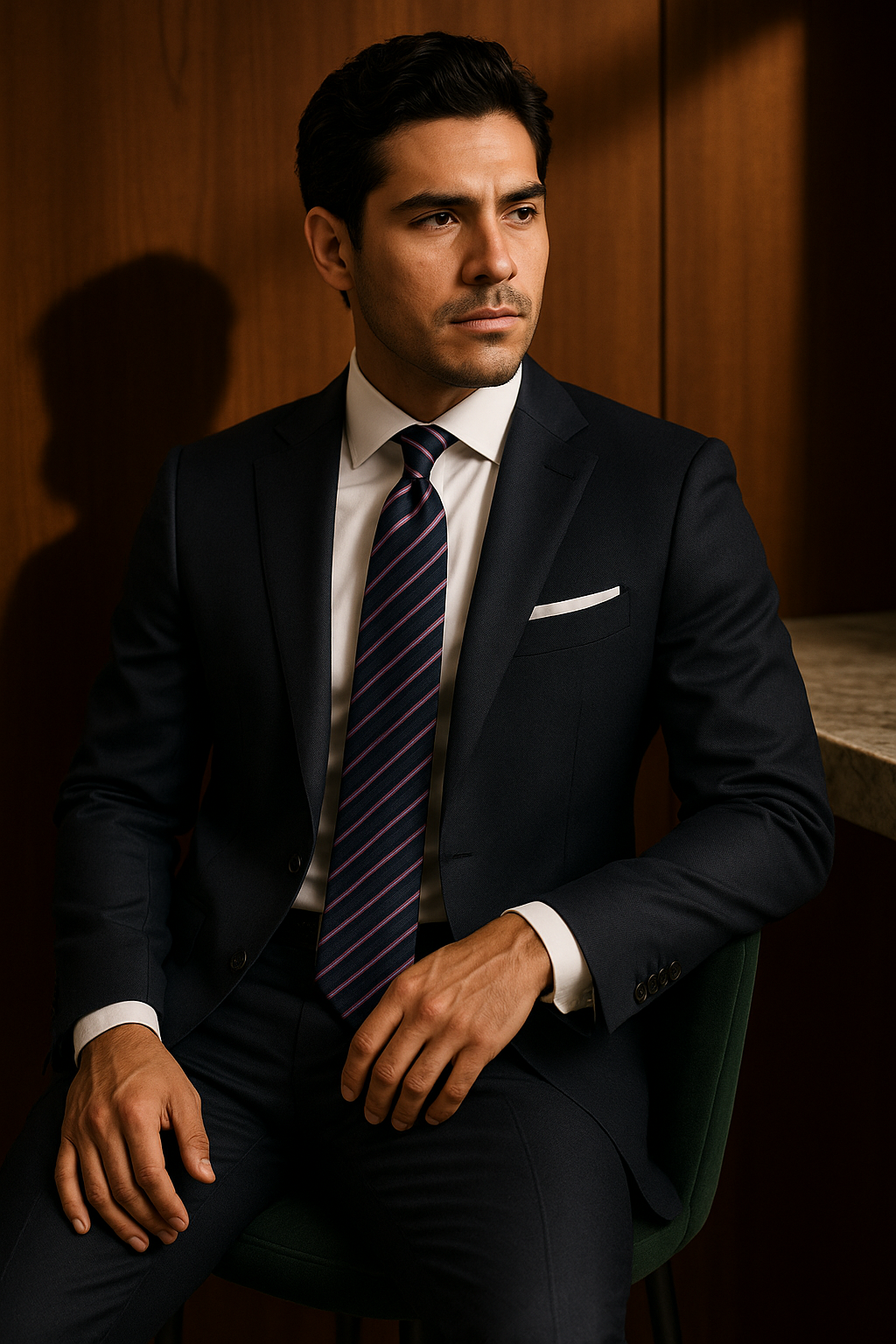 AI generated marketing image for Navy Blue Pink Striped Tie