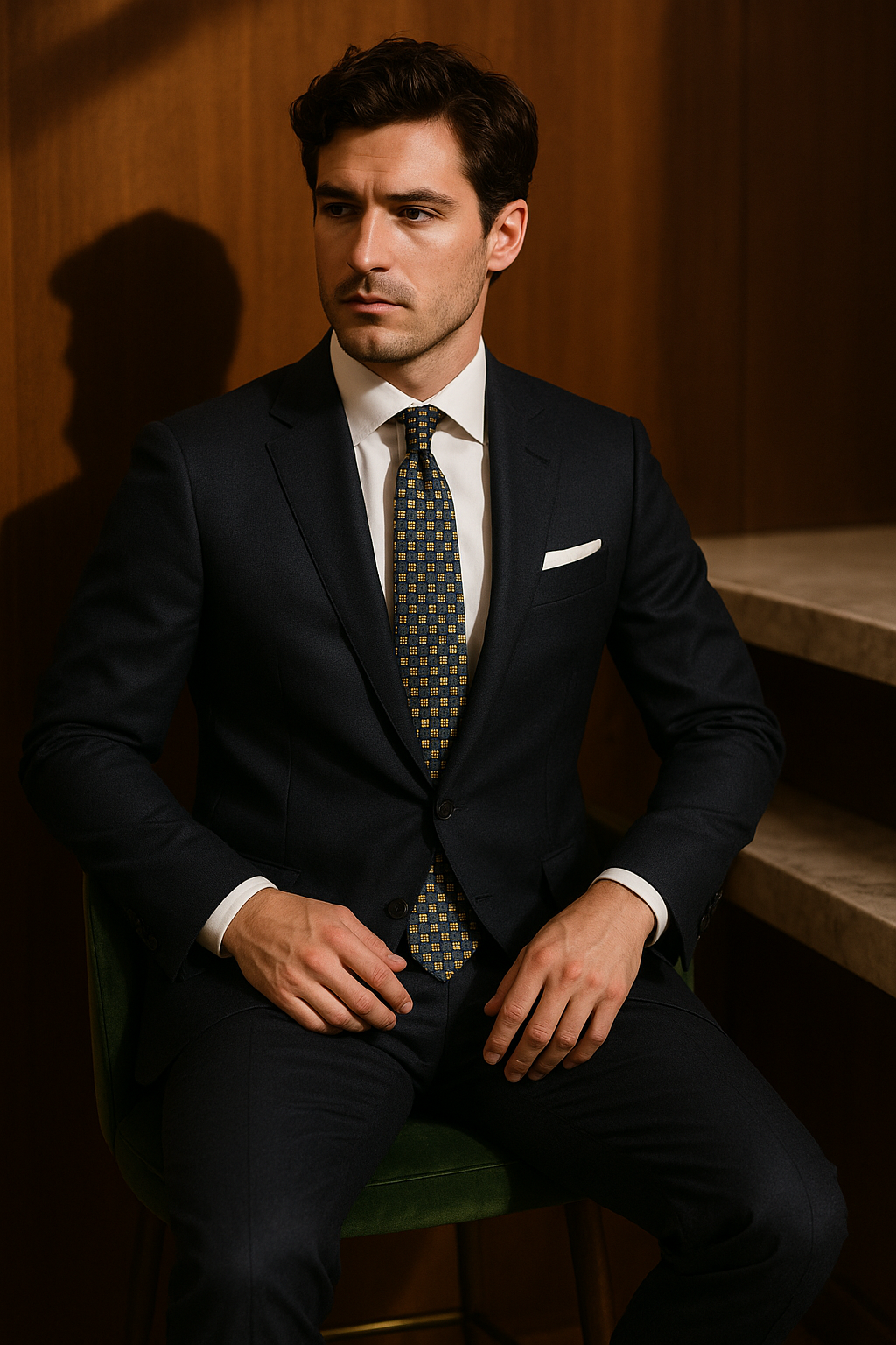 AI generated marketing image for Light Blue and Yellow Geometric Tie