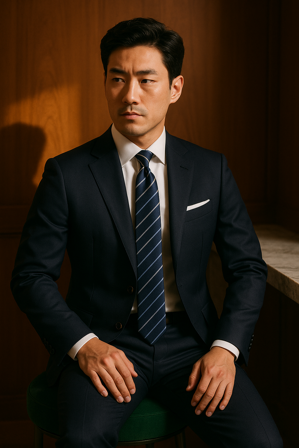 AI generated marketing image for Navy with Blue and Silver Stripes Traditional Tie