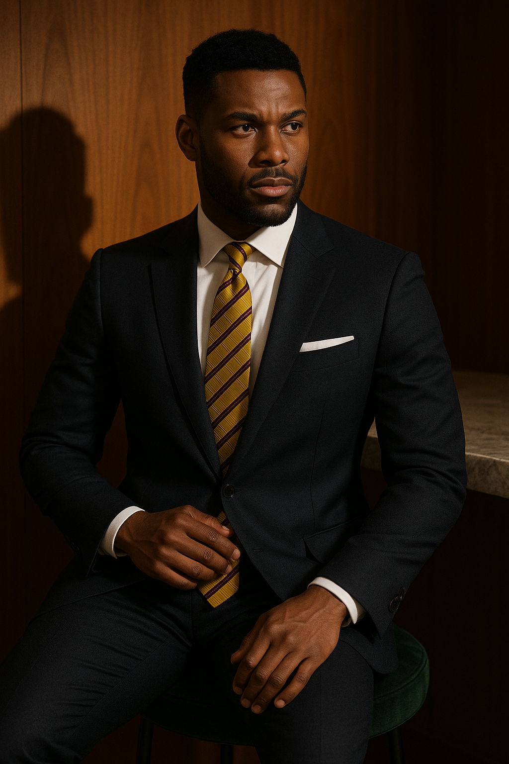 AI generated marketing image for Gold Red Checkered Striped Traditional Tie