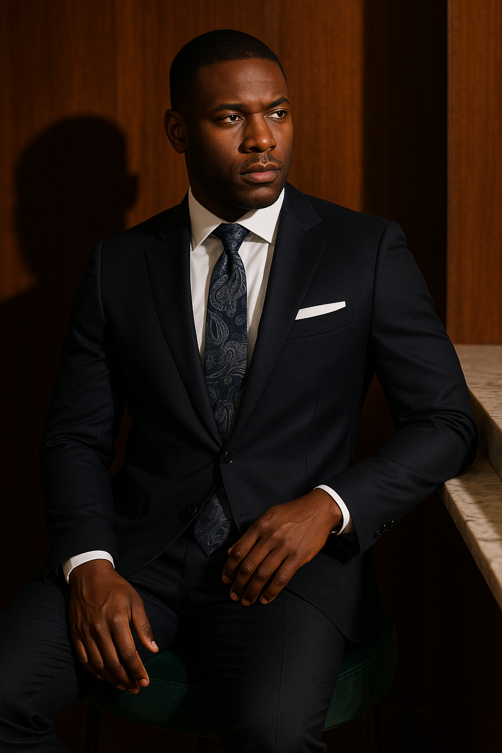 AI generated marketing image for Blue Silver Paisley Traditional Tie