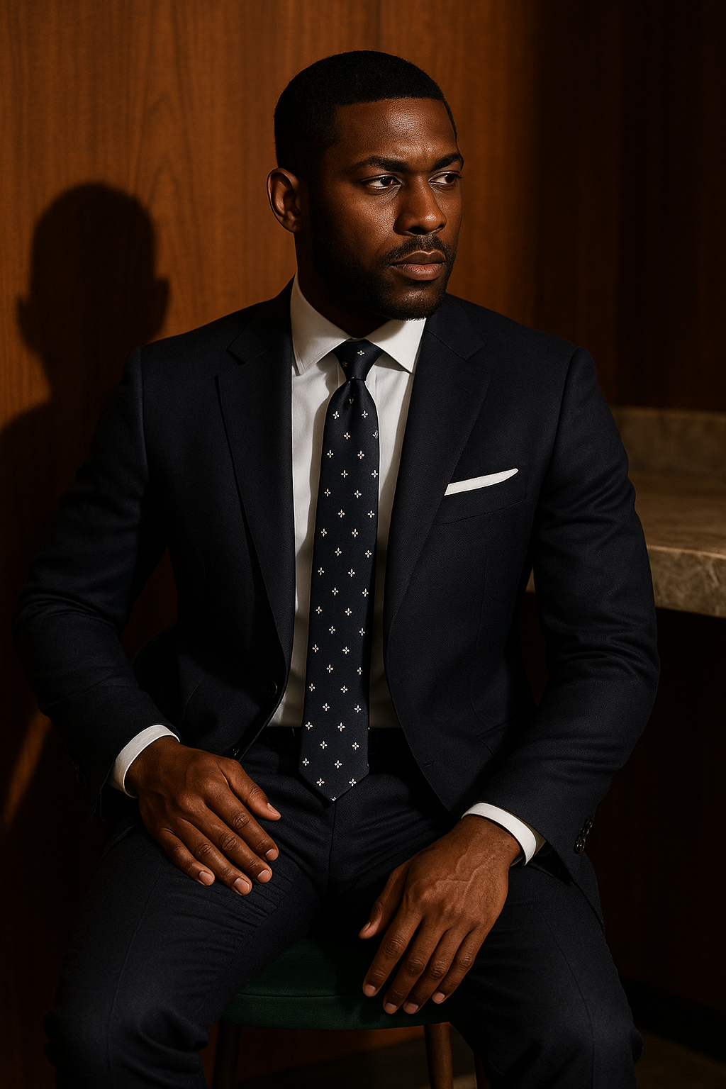 AI generated marketing image for Navy Fluer De Lis Traditional Tie