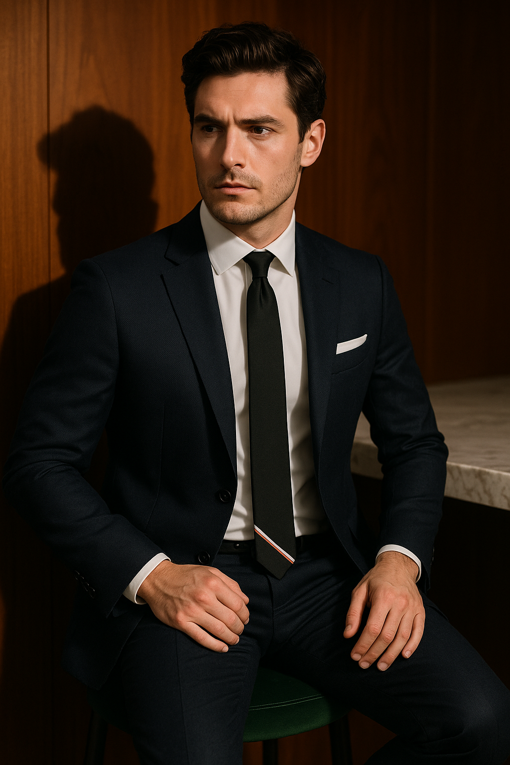 AI generated marketing image for Black with Multi-Stripe Bottom Skinny Tie