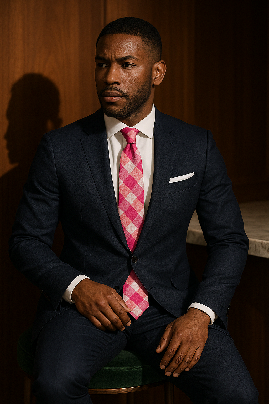 AI generated marketing image for Large Plaid Pink and Gray Tie