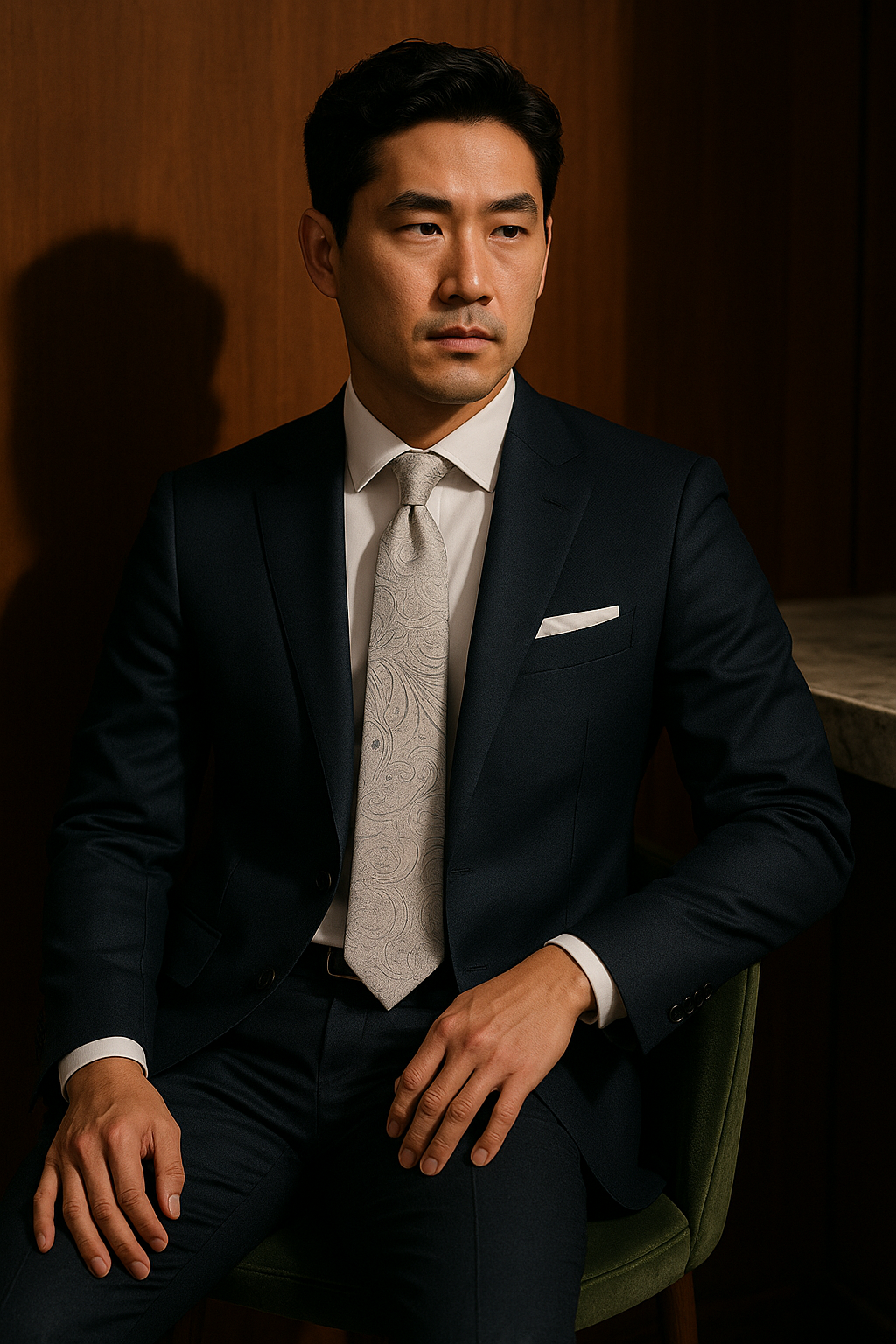 AI generated marketing image for Light Silver Paisley Traditional Tie