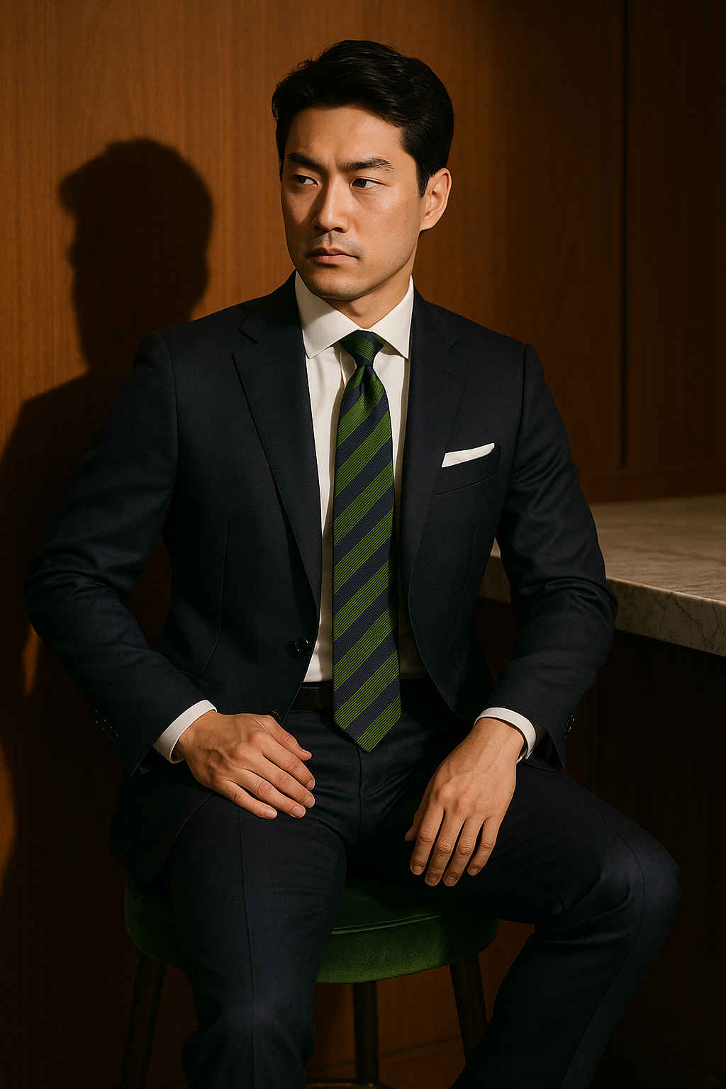 AI generated marketing image for Green Navy Blue Striped Traditional Tie