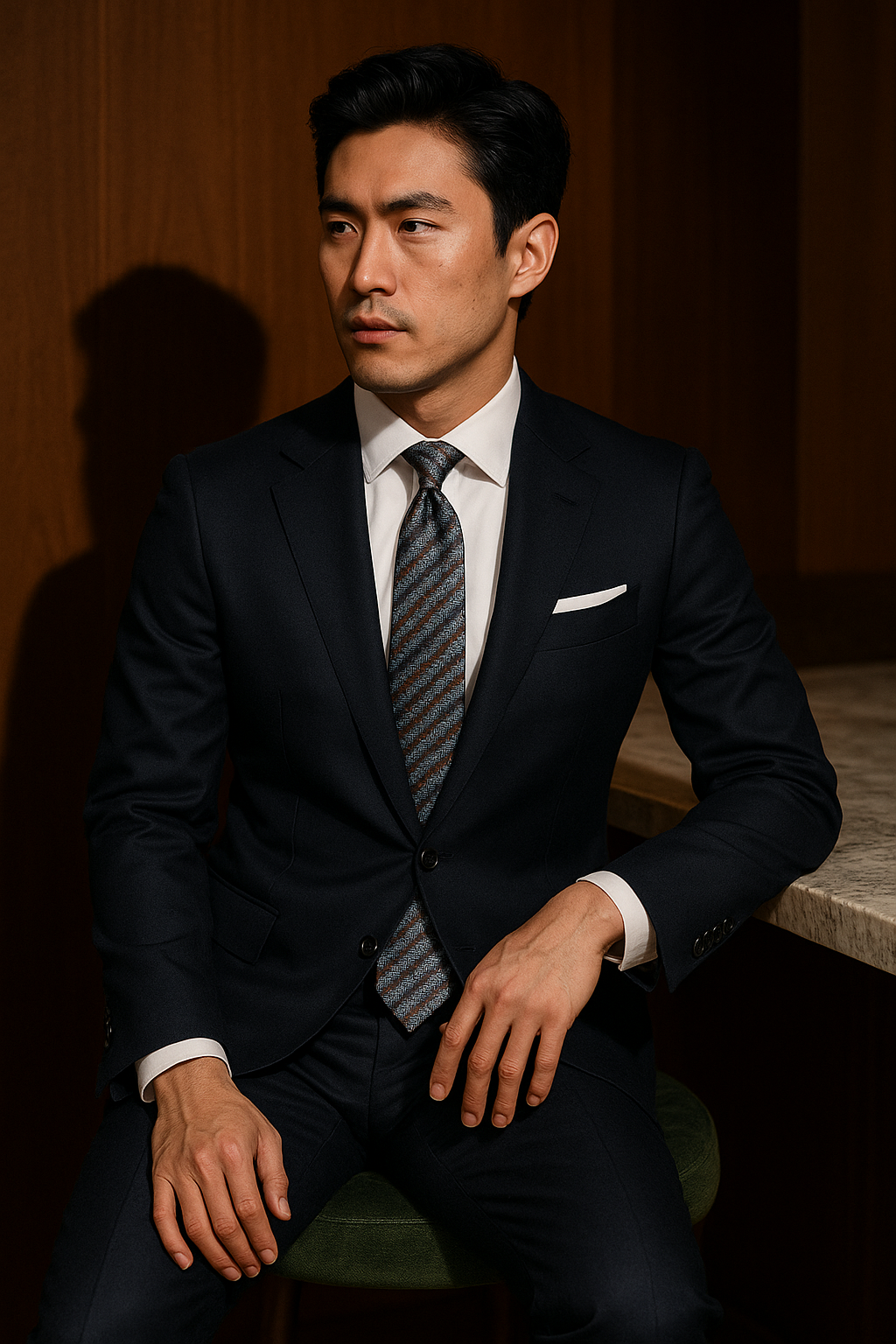 AI generated marketing image for Blue-Brown 70's Couch Traditional Tie