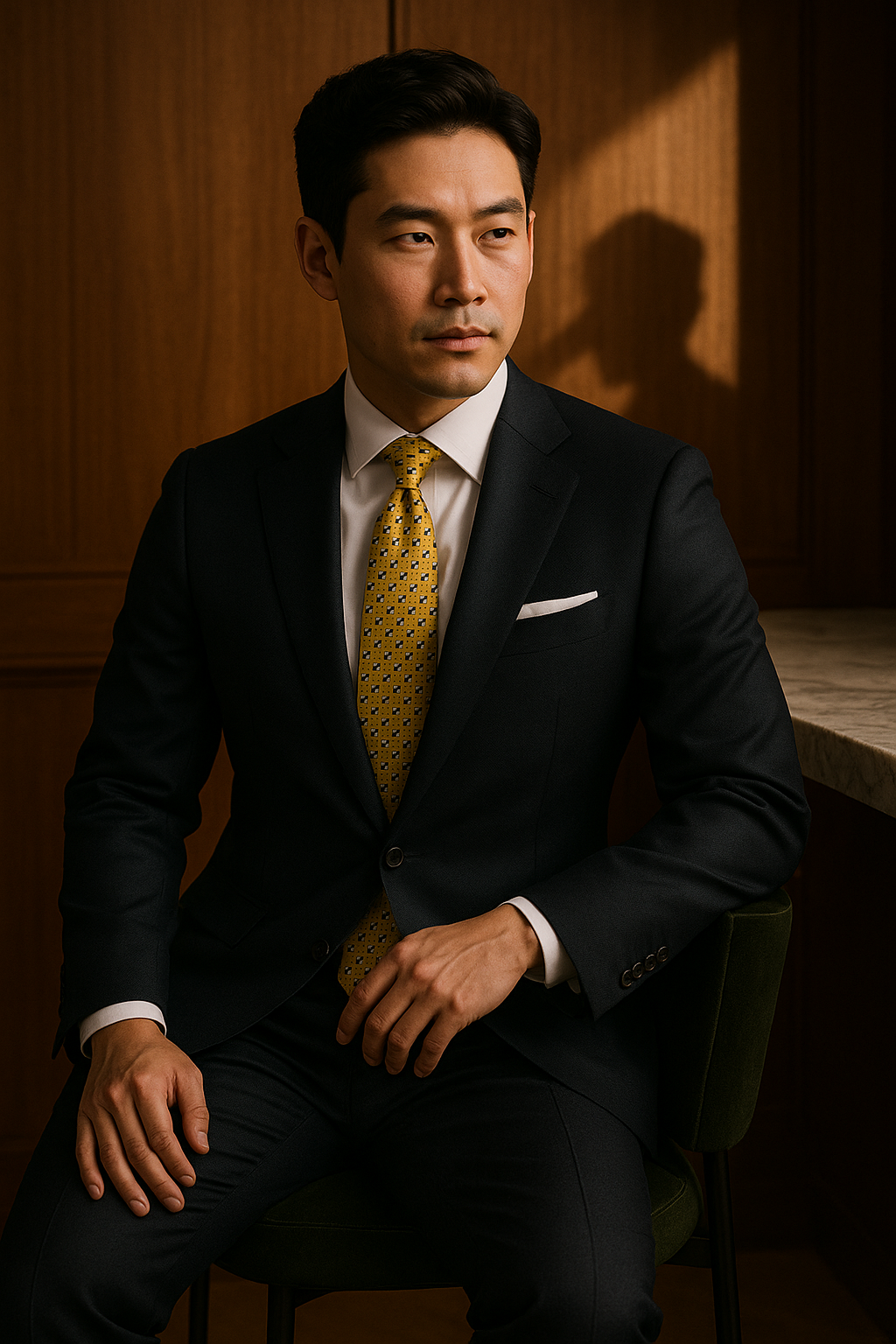 AI generated marketing image for Mustard Yellow Geometric Traditional Tie