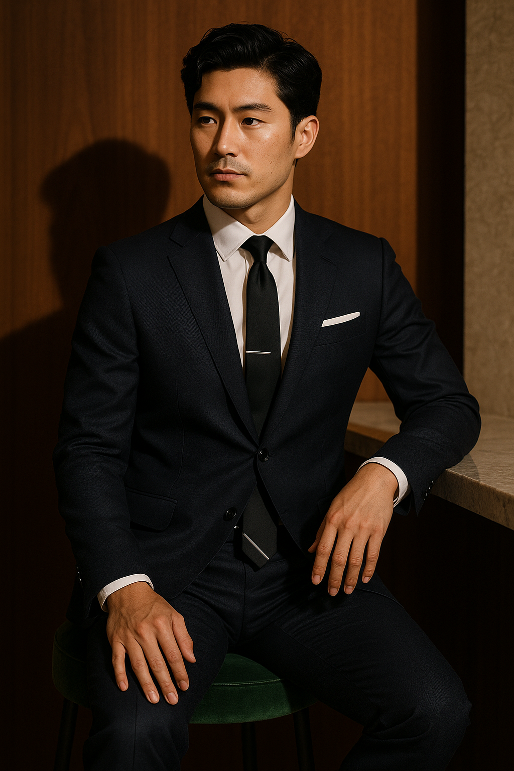 AI generated marketing image for Solid Black with Silver Stripe Skinny Tie