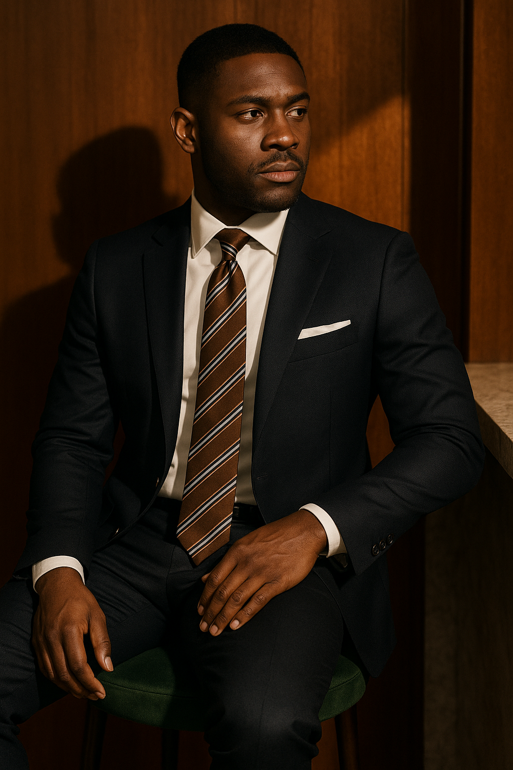 AI generated marketing image for Brown Navy Striped Tie