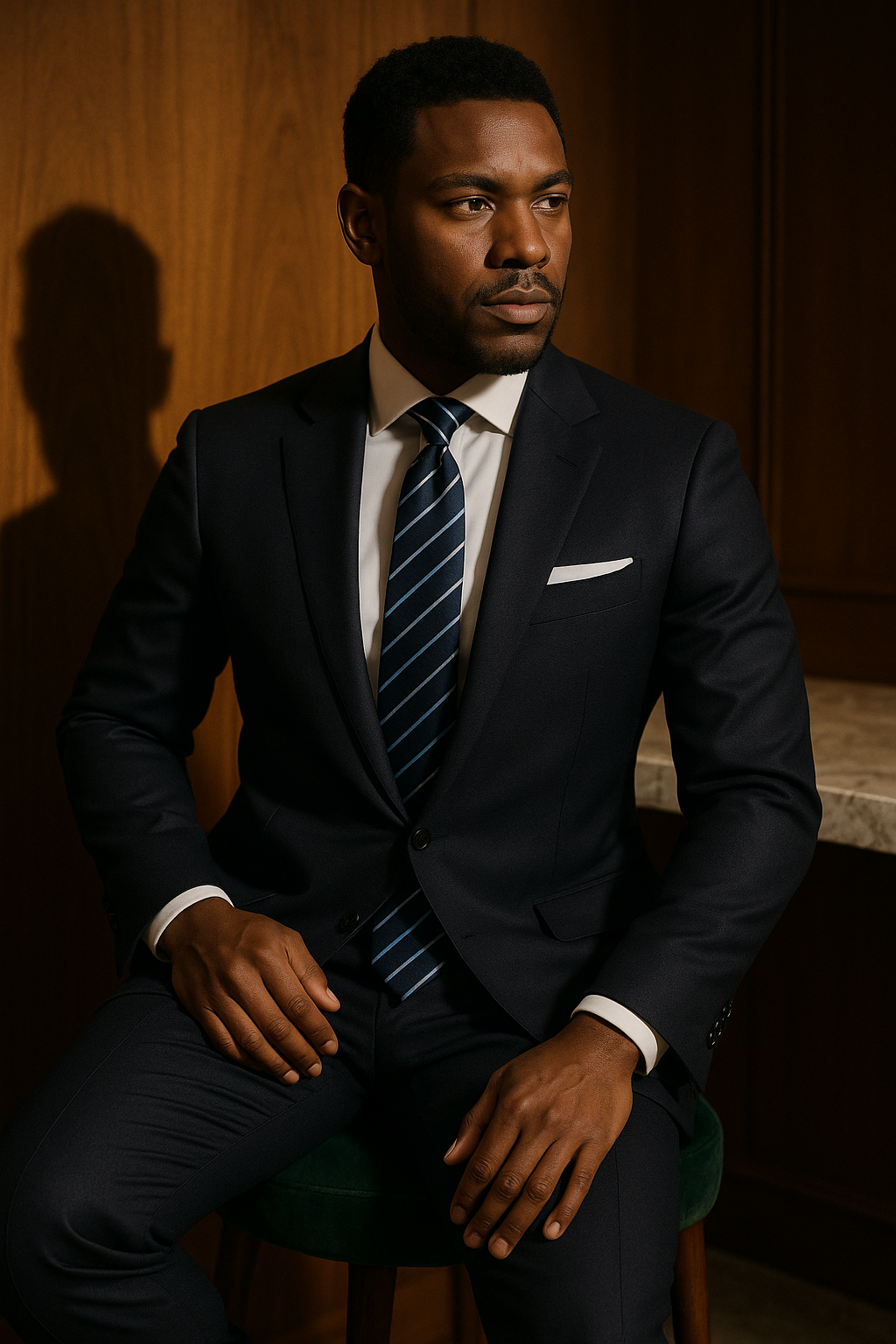 AI generated marketing image for Navy with Blue and Silver Stripes Tie