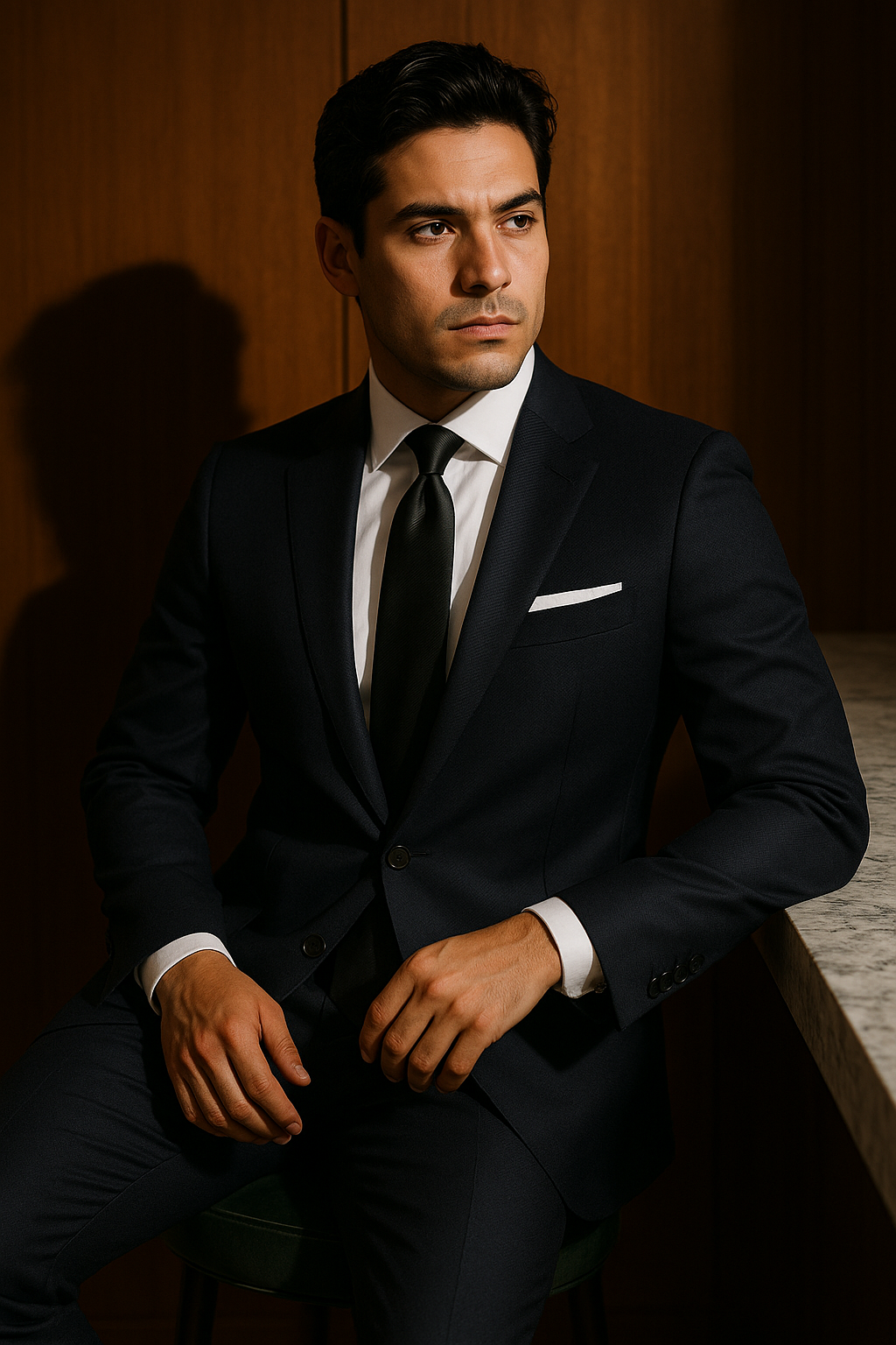 AI generated marketing image for 007 Ultra Black Traditional Tie