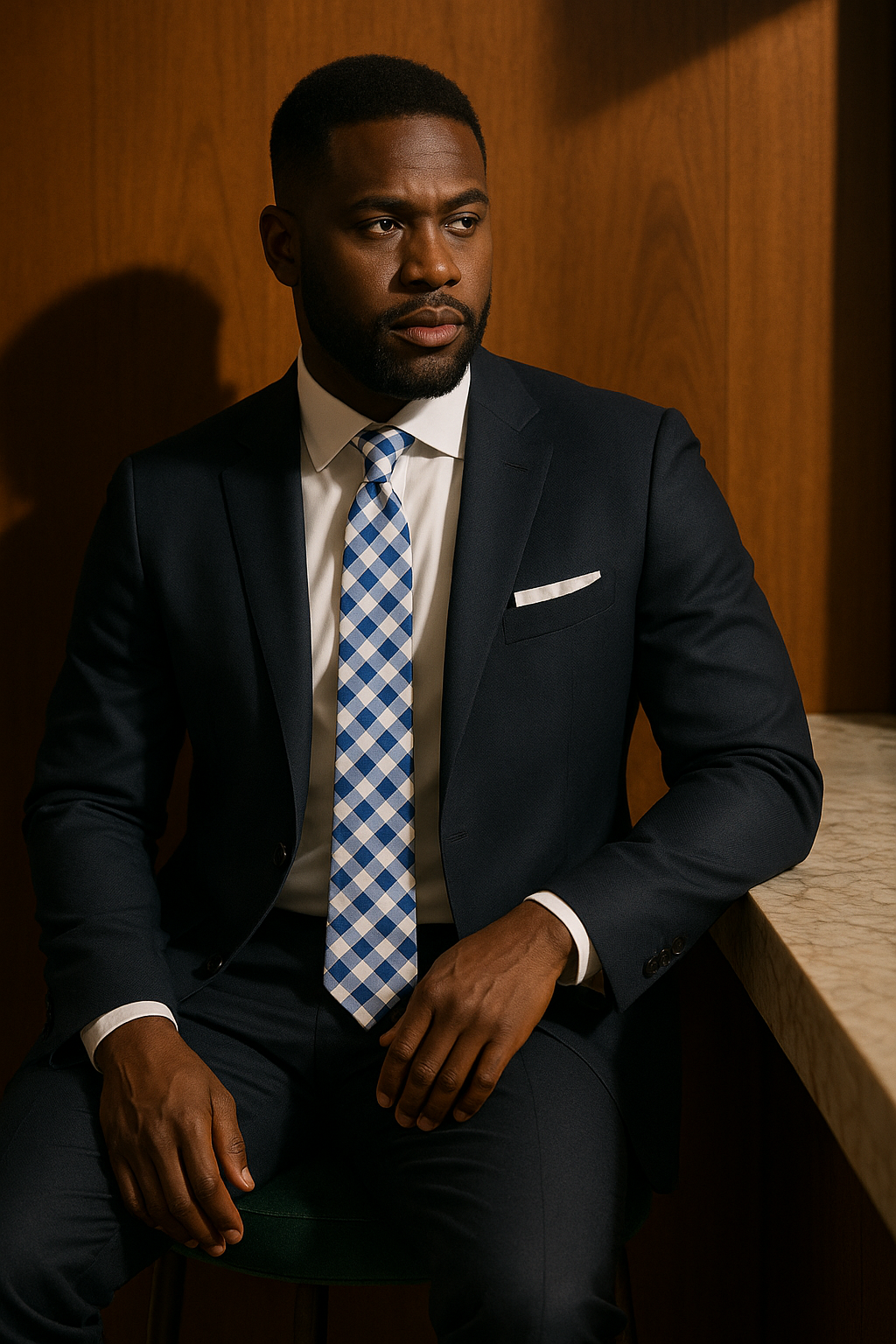 AI generated marketing image for Blue and White Picnic Patterned Tie