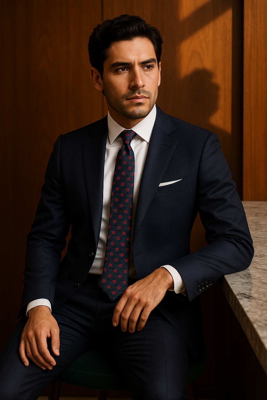 AI generated marketing image for Navy-Red Geometric Traditional Tie