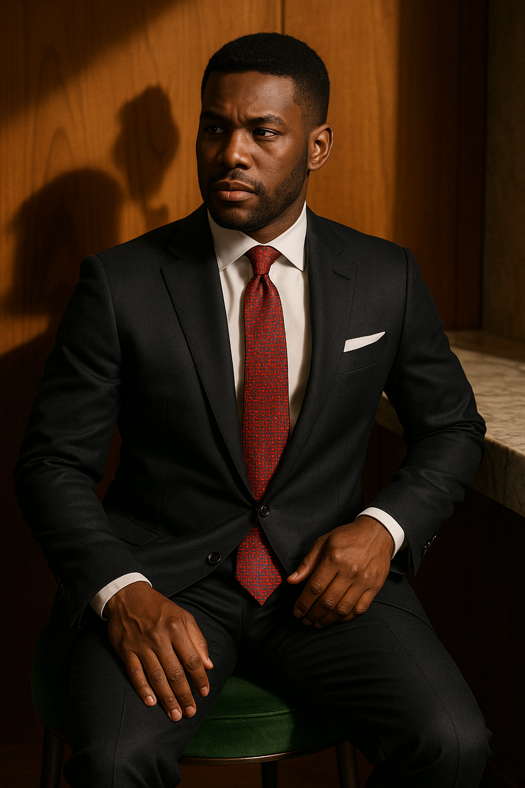 AI generated marketing image for Ruby Red Geometric Traditional Tie