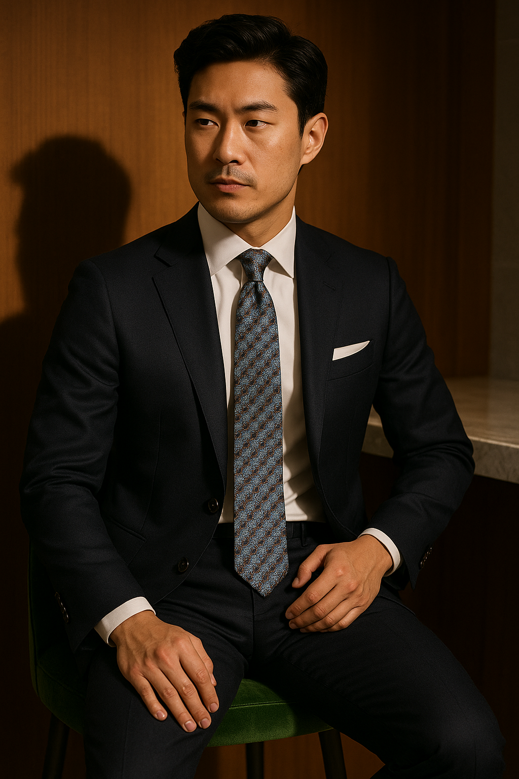 AI generated marketing image for Blue-Brown 70's Couch Tie