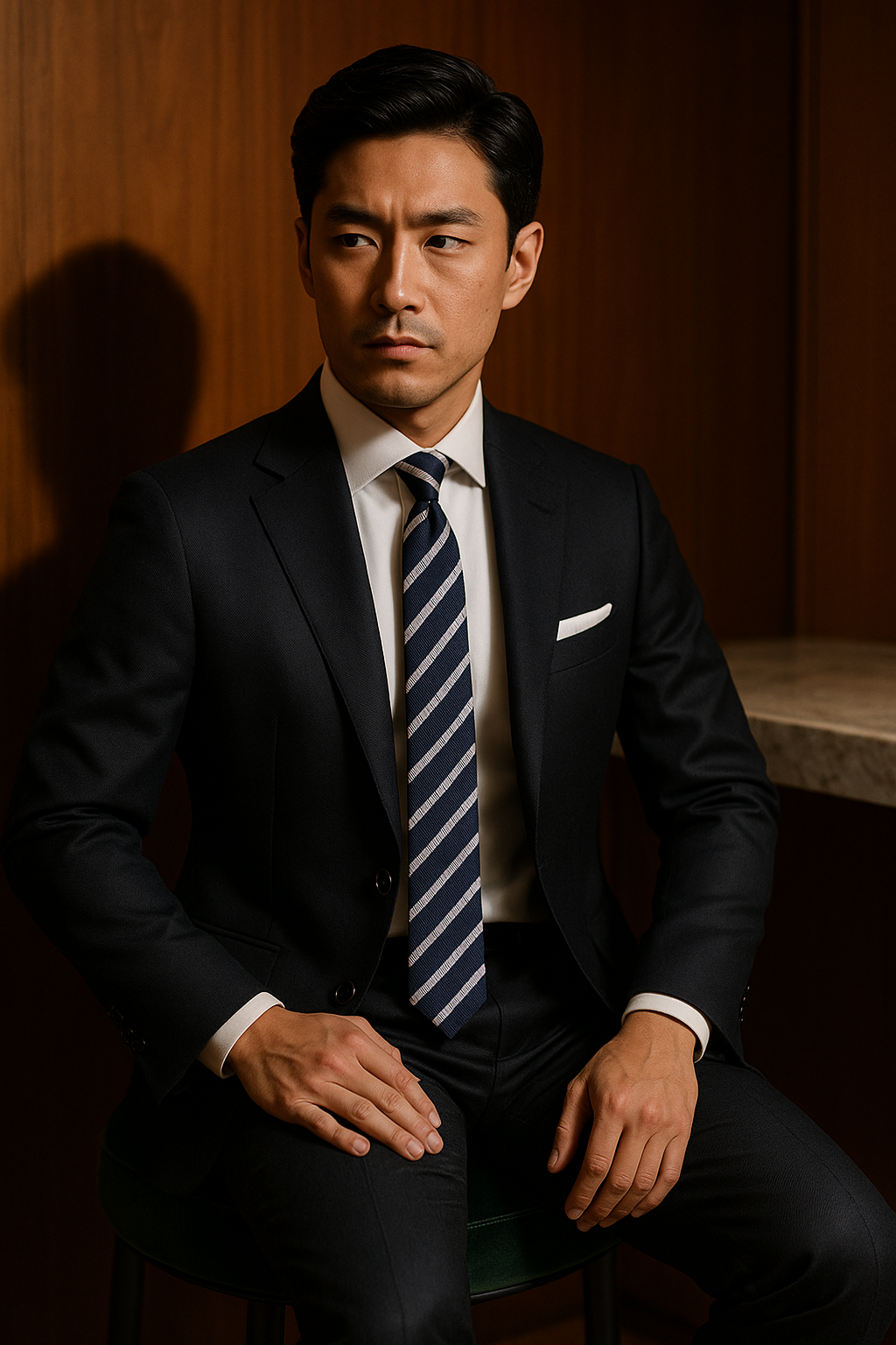 AI generated marketing image for Navy Blue Silver Stripe Skinny Traditional Tie