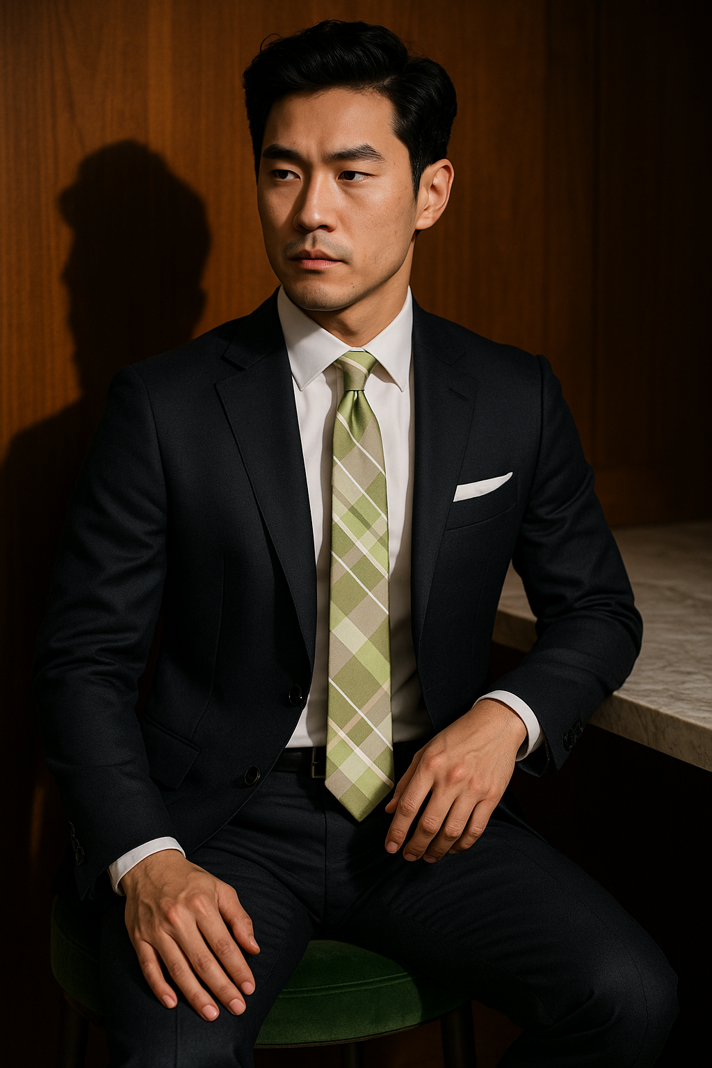 AI generated marketing image for Light Green Plaid Skinny Tie