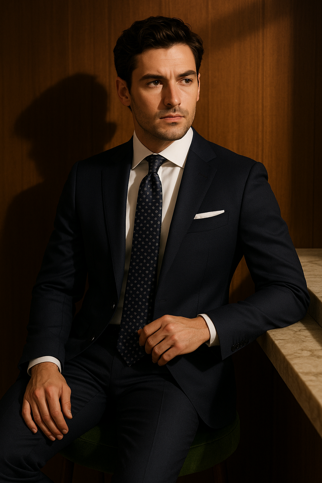 AI generated marketing image for Navy Blue-Flowered Geometric Traditional Tie