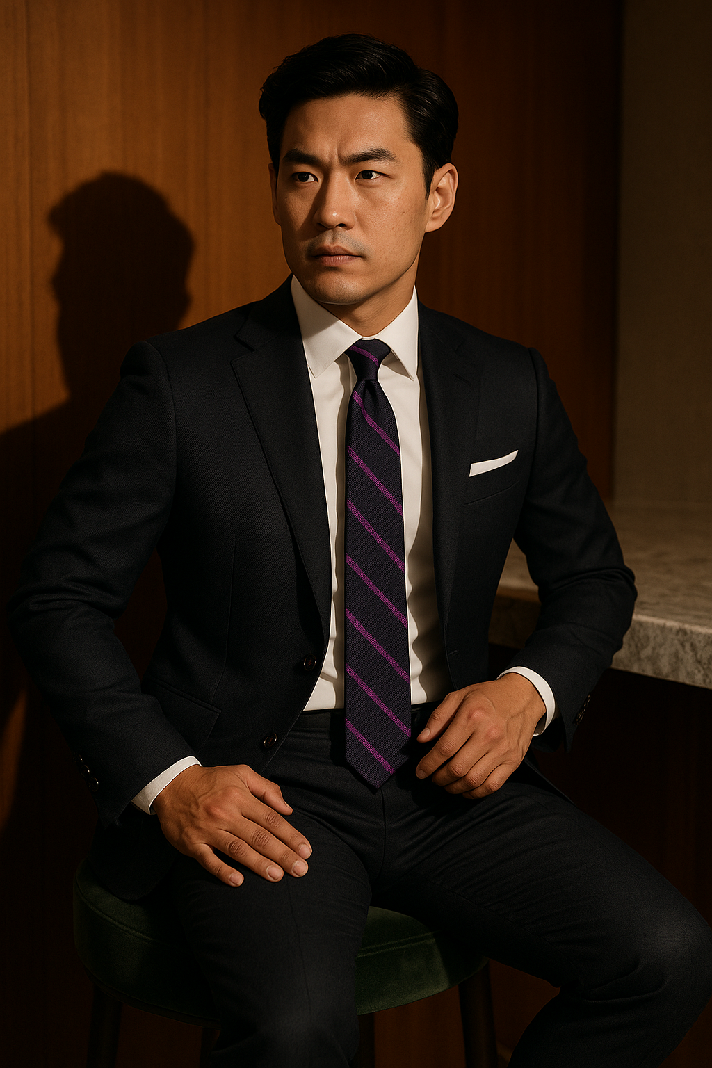 AI generated marketing image for Dark Purple Light Purple Striped Skinny Tie