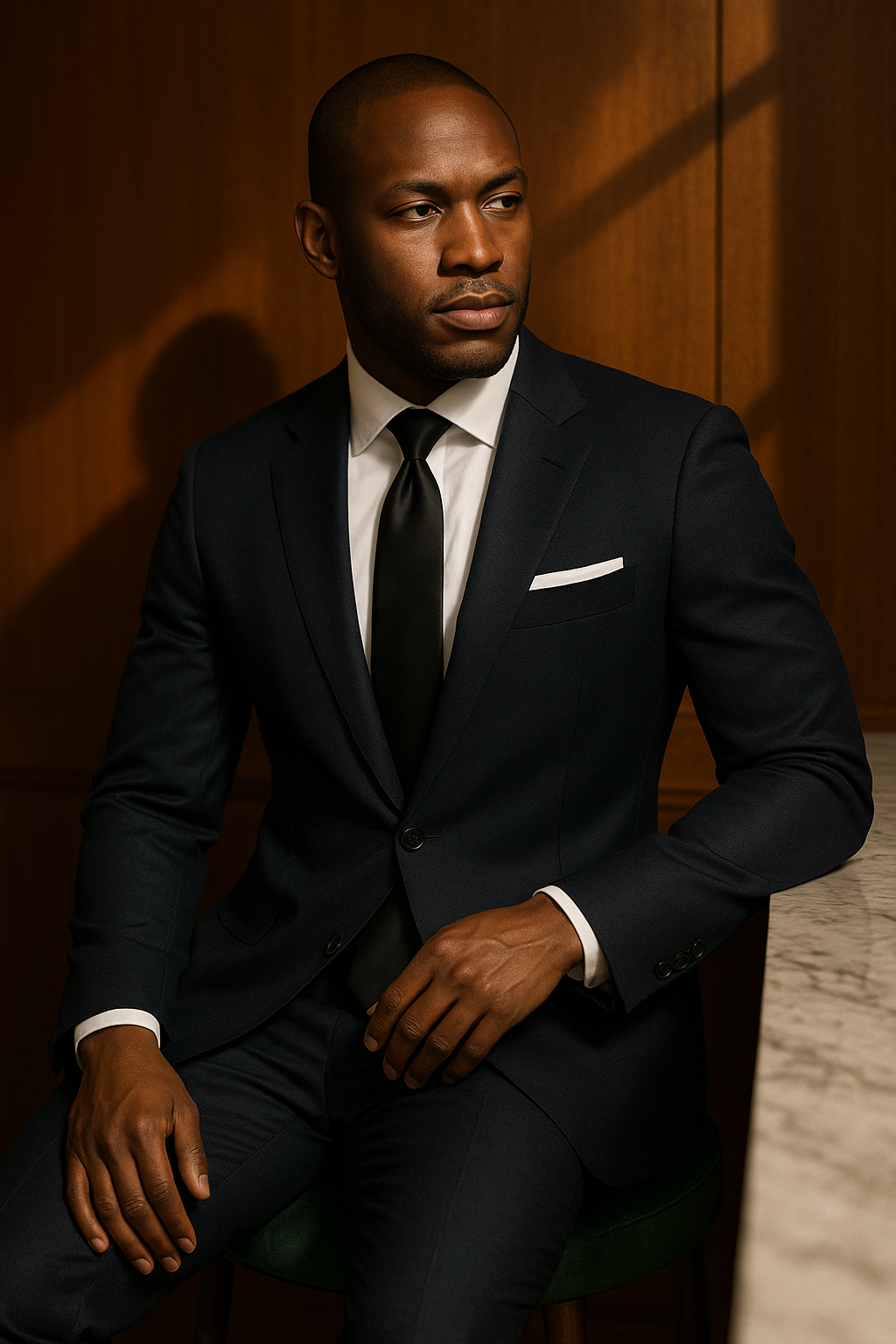 AI generated marketing image for Solid Black with Silver Stripe Traditional Tie