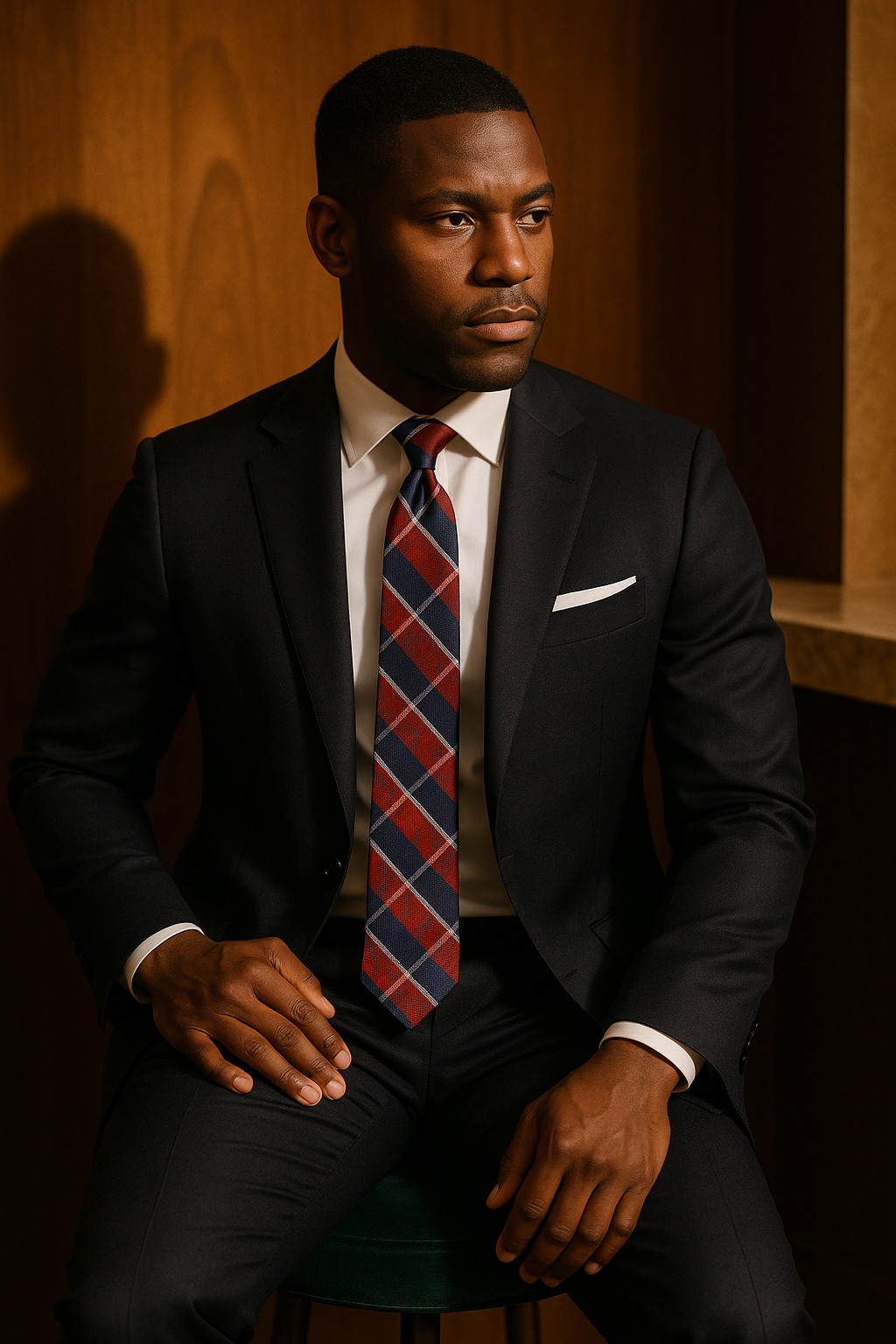 AI generated marketing image for Red Navy Silver Plaid Traditional Tie