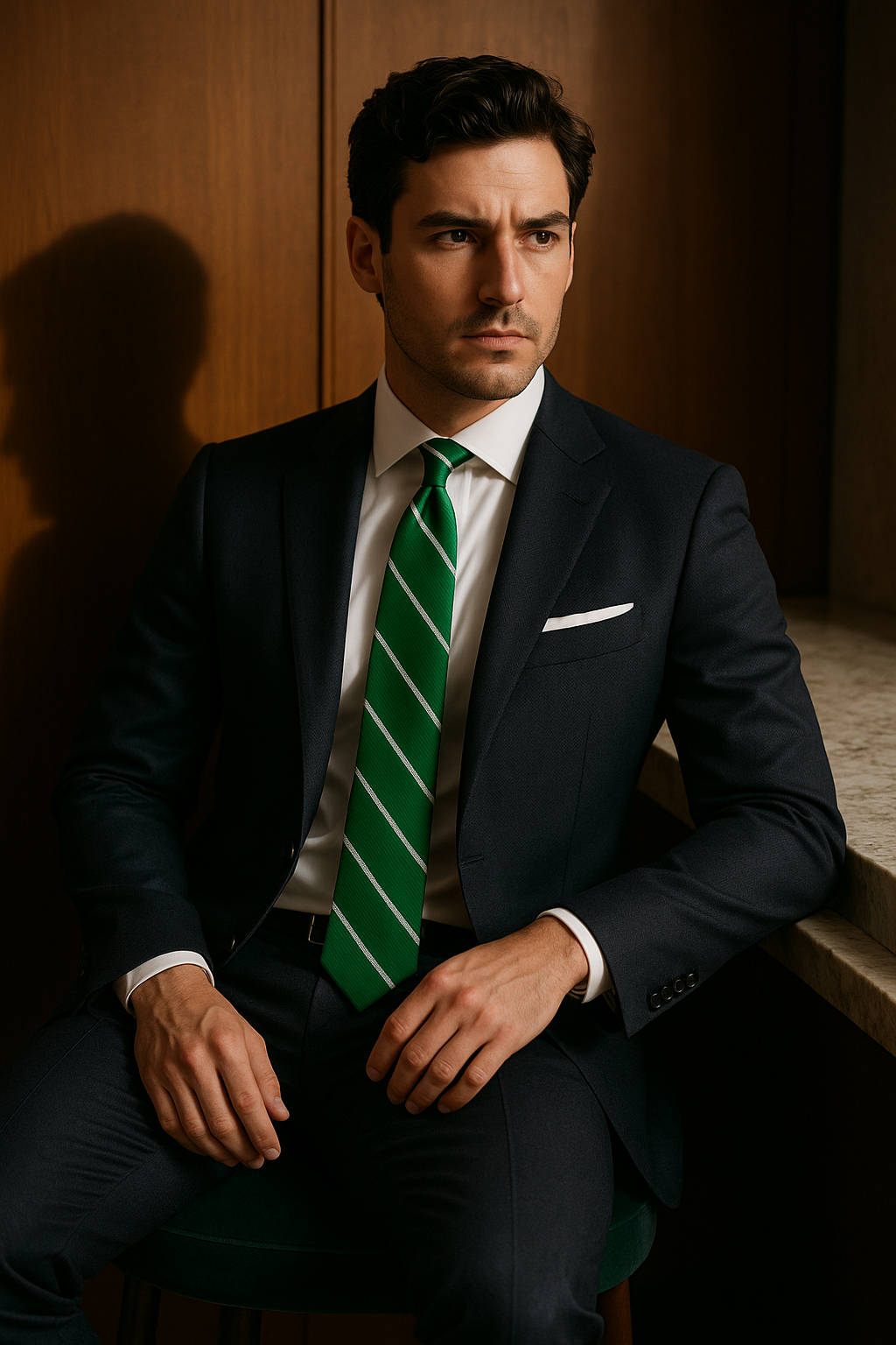 AI generated marketing image for Green Silver Striped Traditional Tie