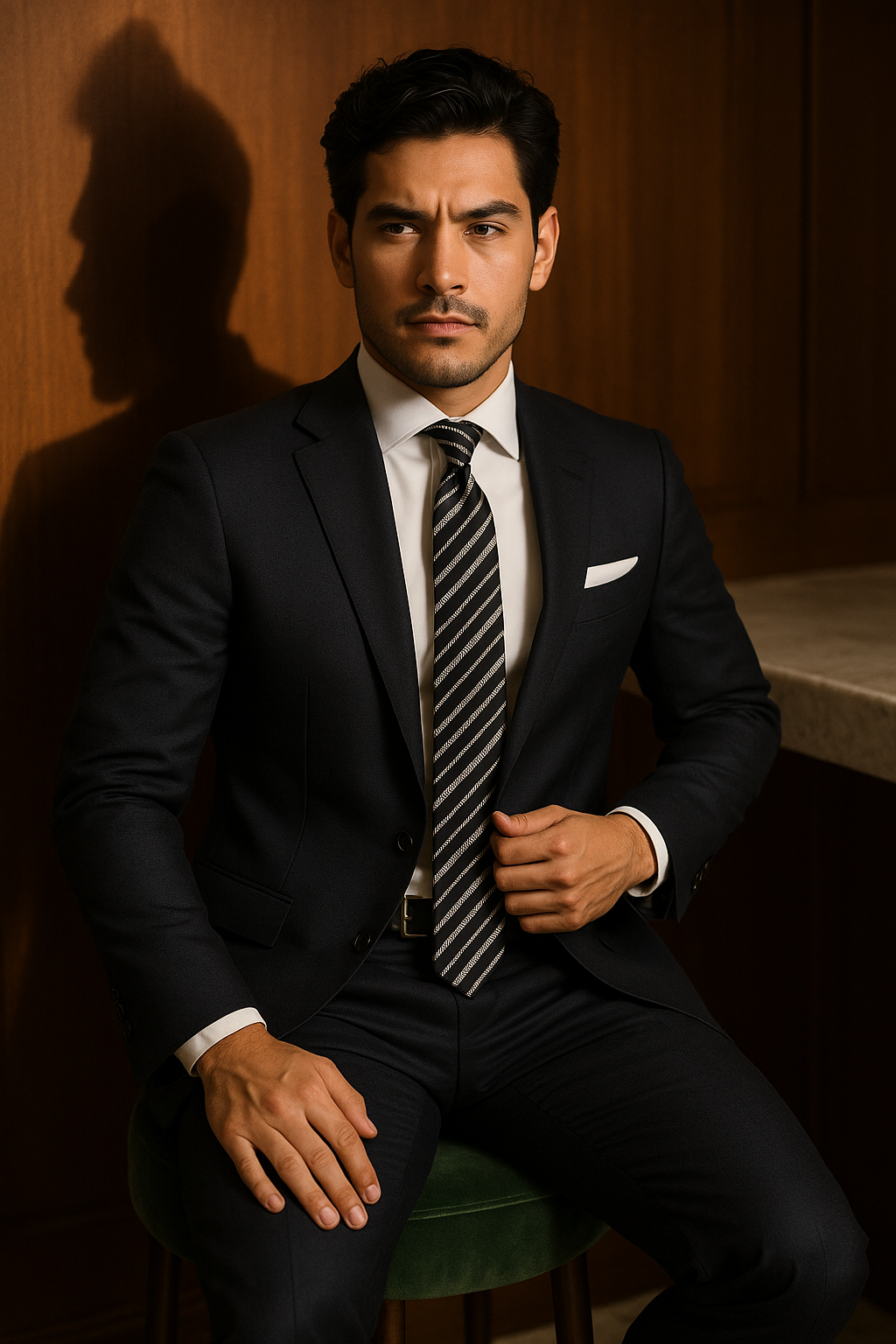 AI generated marketing image for Black Silver Stripes Skinny Tie