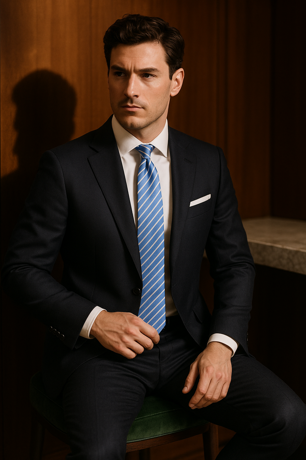 AI generated marketing image for Sky Blue Striped Traditional Tie