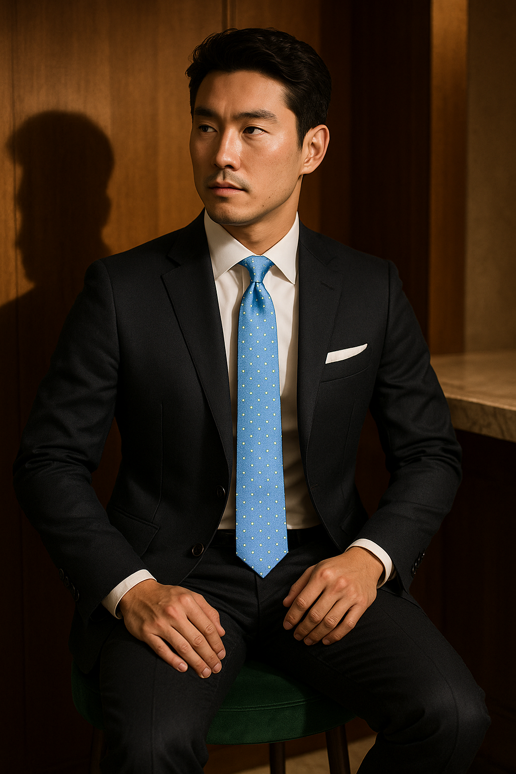 AI generated marketing image for Baby Blue Dotted Tie