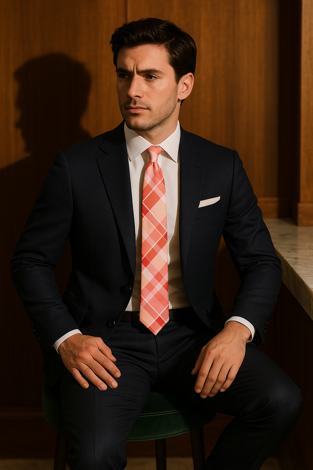 AI generated marketing image for Peach Plaid Traditional Tie