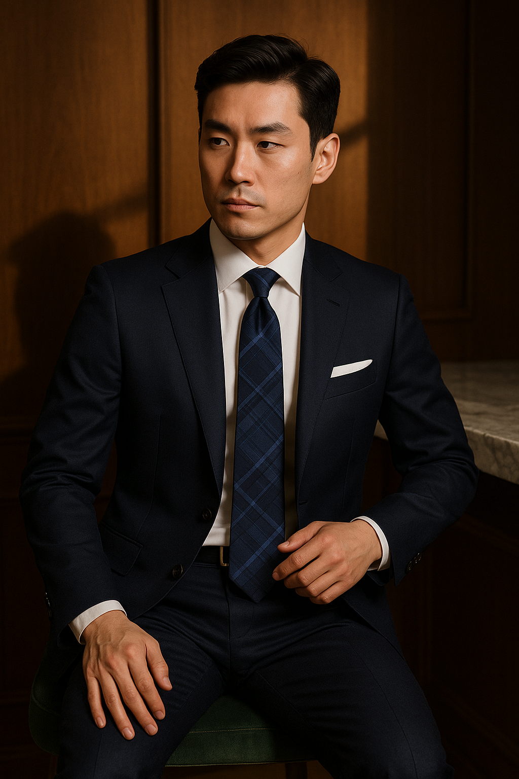 AI generated marketing image for Navy Plaid Traditional Tie