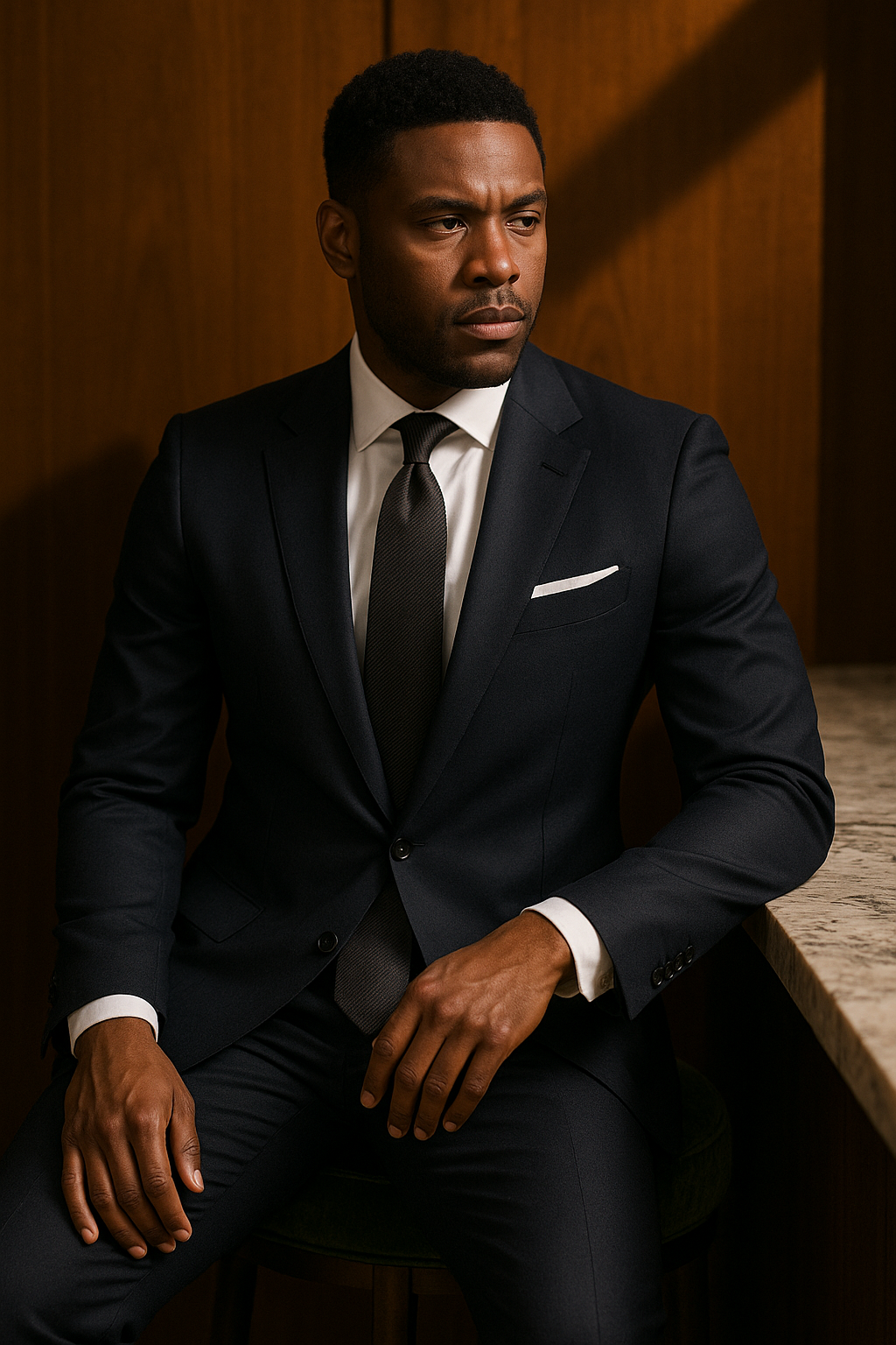 AI generated marketing image for Dark Gray Black Thin Striped Traditional Tie