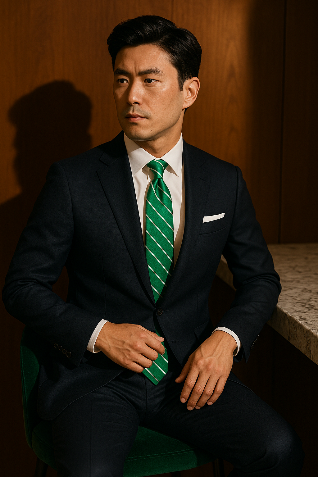 AI generated marketing image for Green Silver Striped Tie