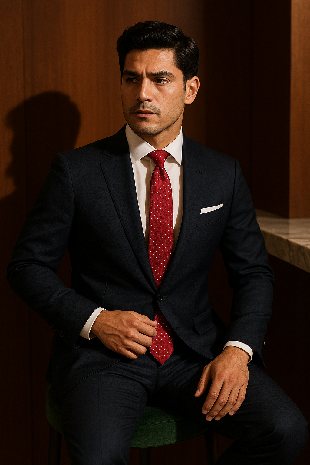 AI generated marketing image for Red White Dotted Skinny Tie