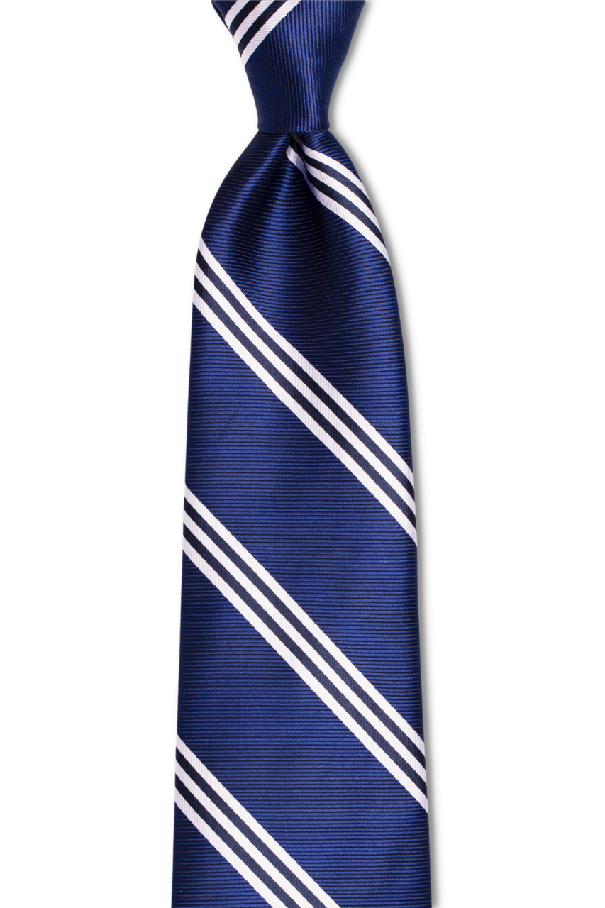 Blue Three Silver Striped Traditional Tie