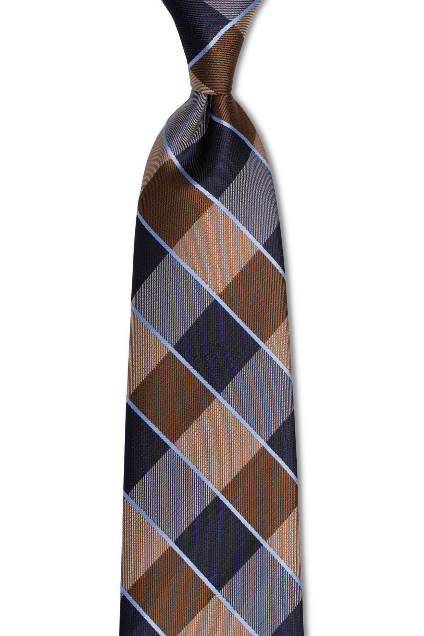 Brown Navy Plaid Skinny Tie