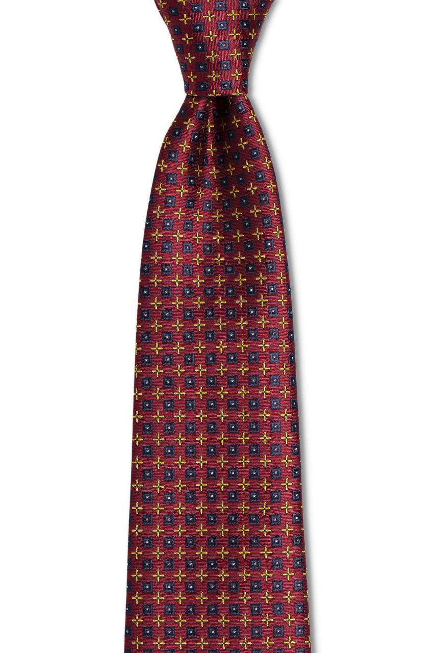 Burgundy Gold and Navy Geometric Tie